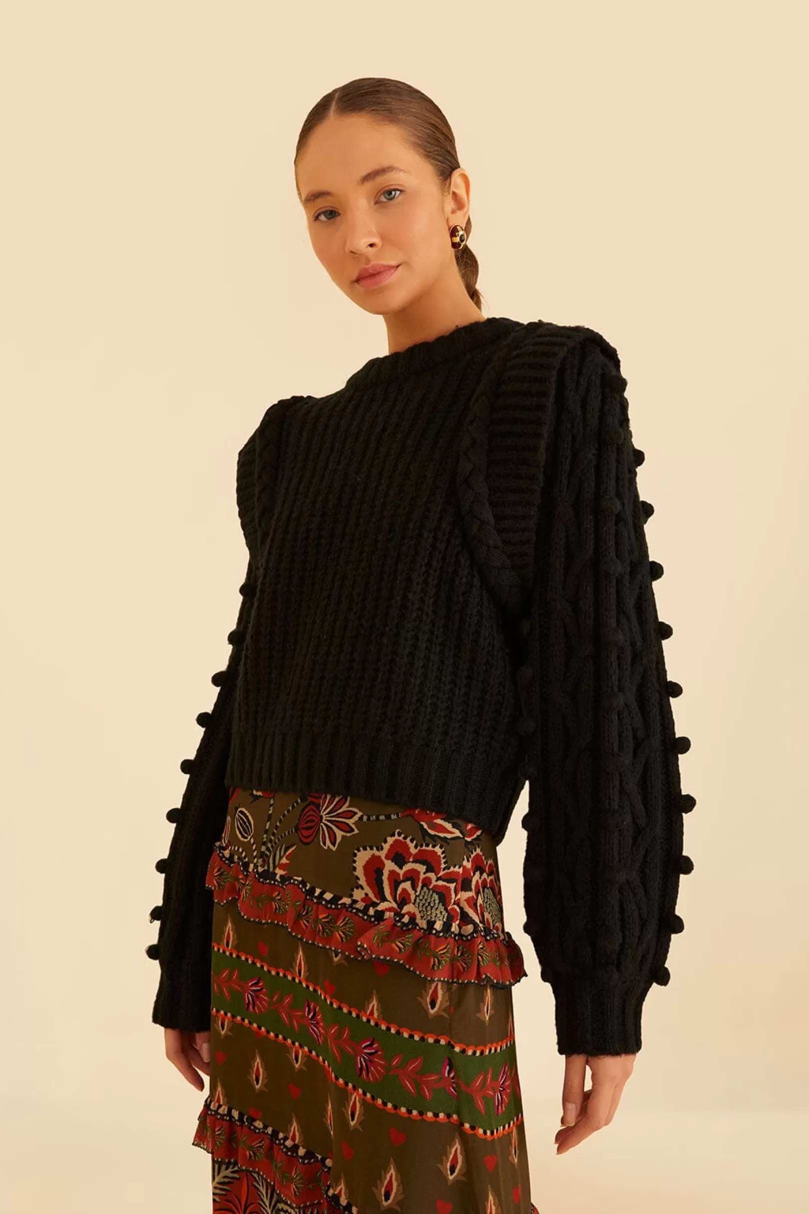 FARM Rio  BLACK BRAIDED SWEATER Cheap