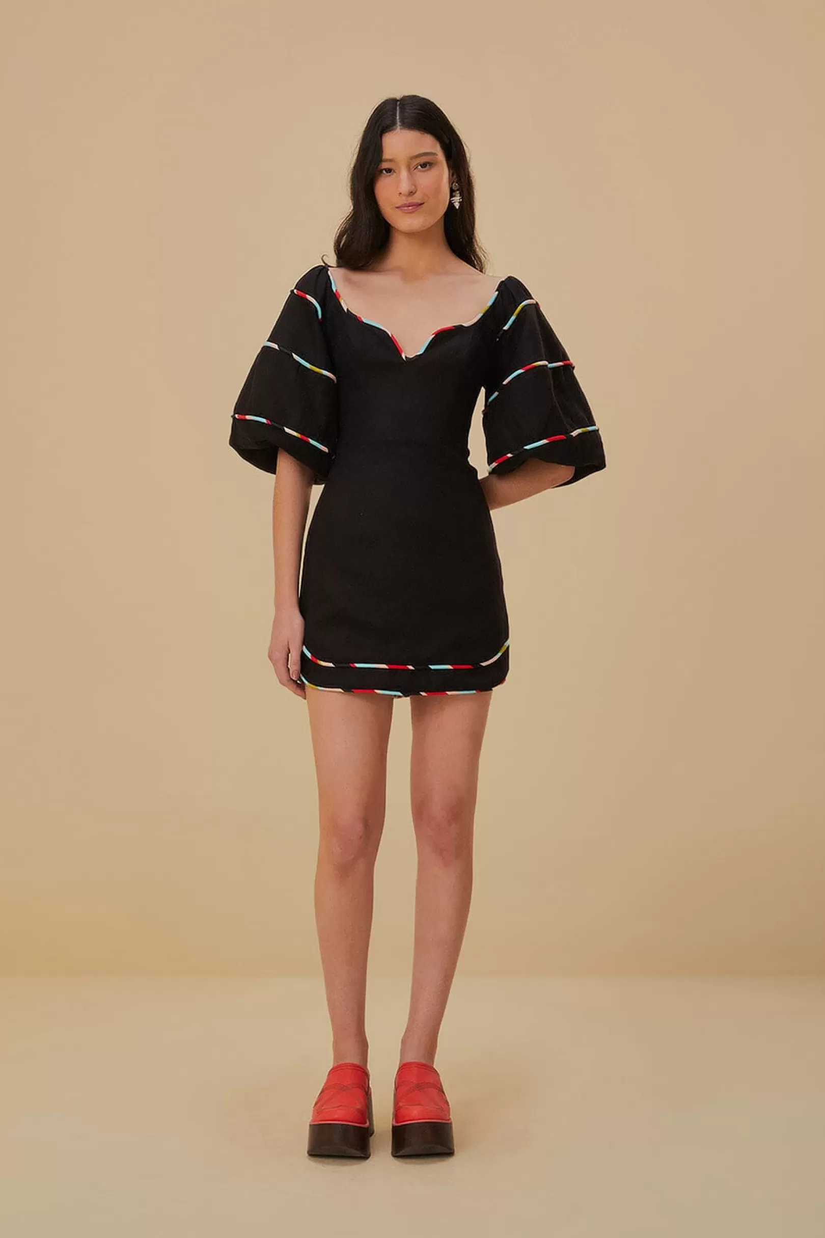 FARM Rio  BLACK COLORED STRIPES SHORT SLEEVE MINI DRESS Cheap
