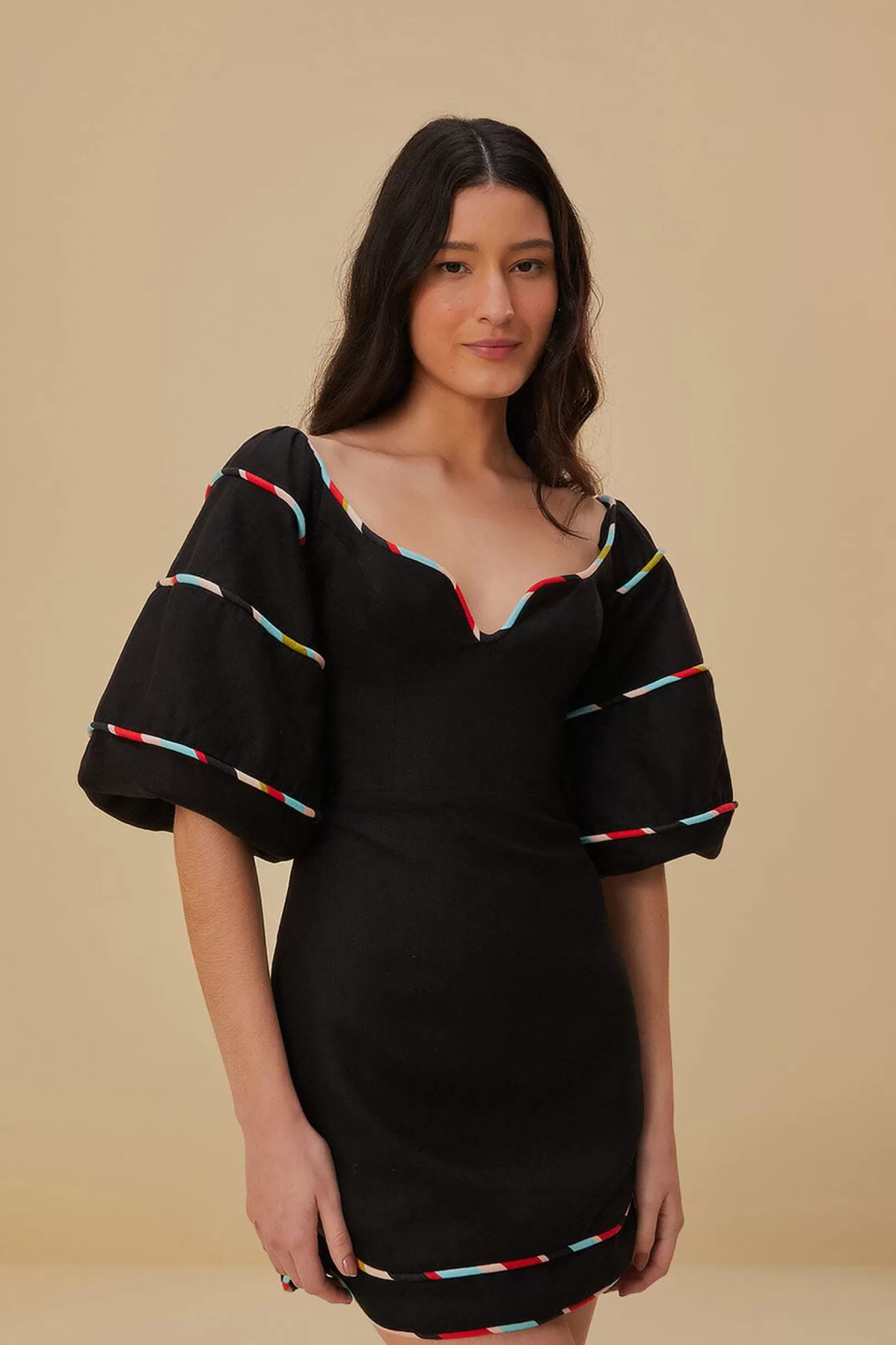 FARM Rio  BLACK COLORED STRIPES SHORT SLEEVE MINI DRESS Cheap