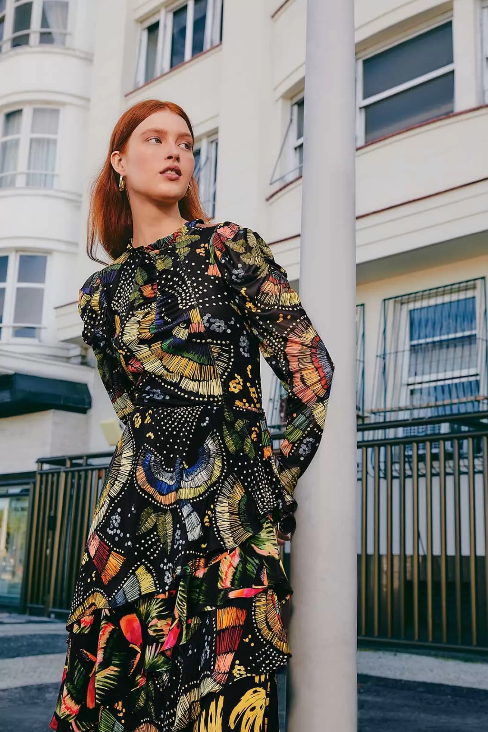 FARM Rio  BLACK COLORFUL BIRDS TULLE BLOUSE Store