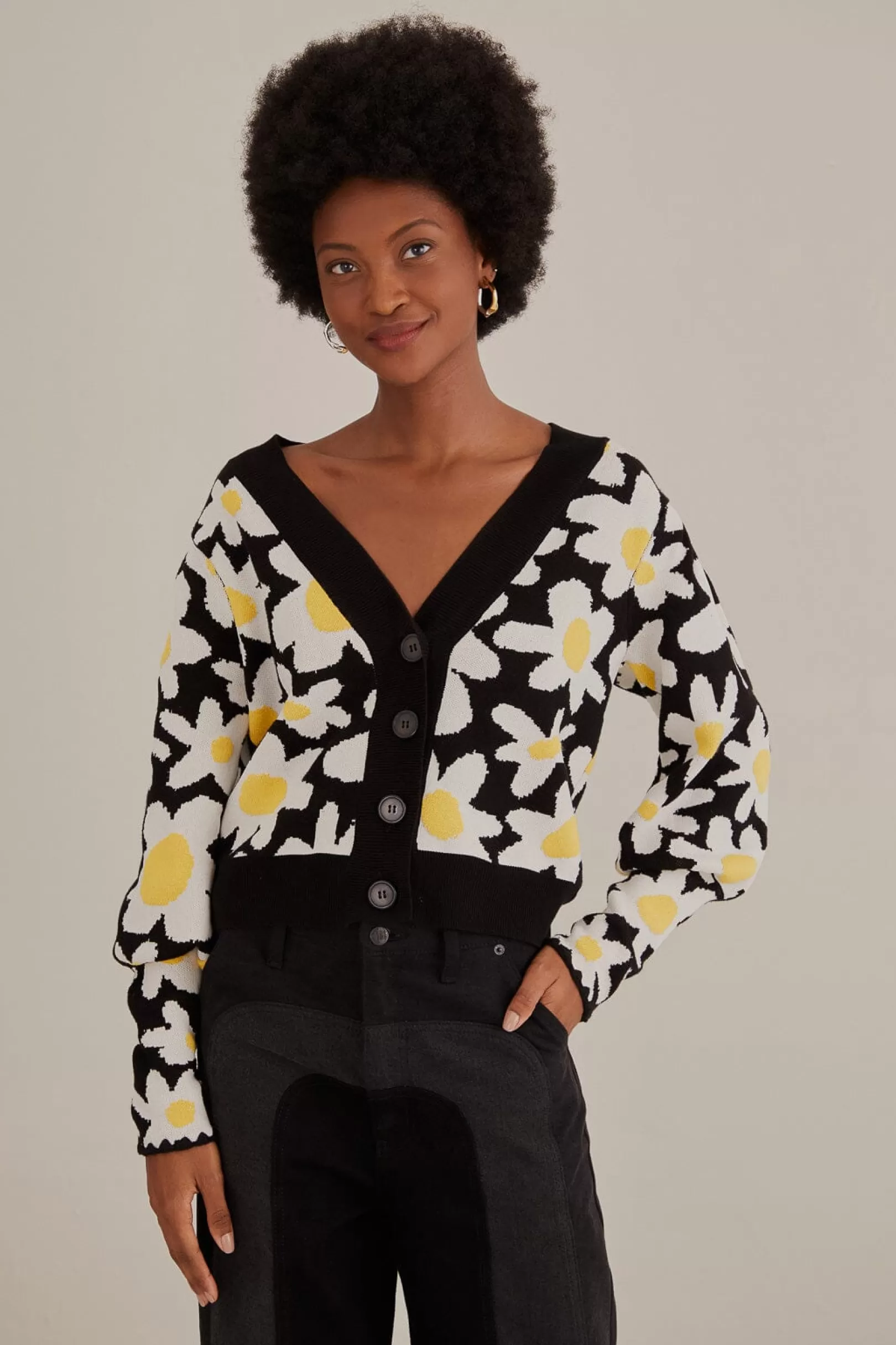 FARM Rio  BLACK FLOWERS KNIT CARDIGAN Shop