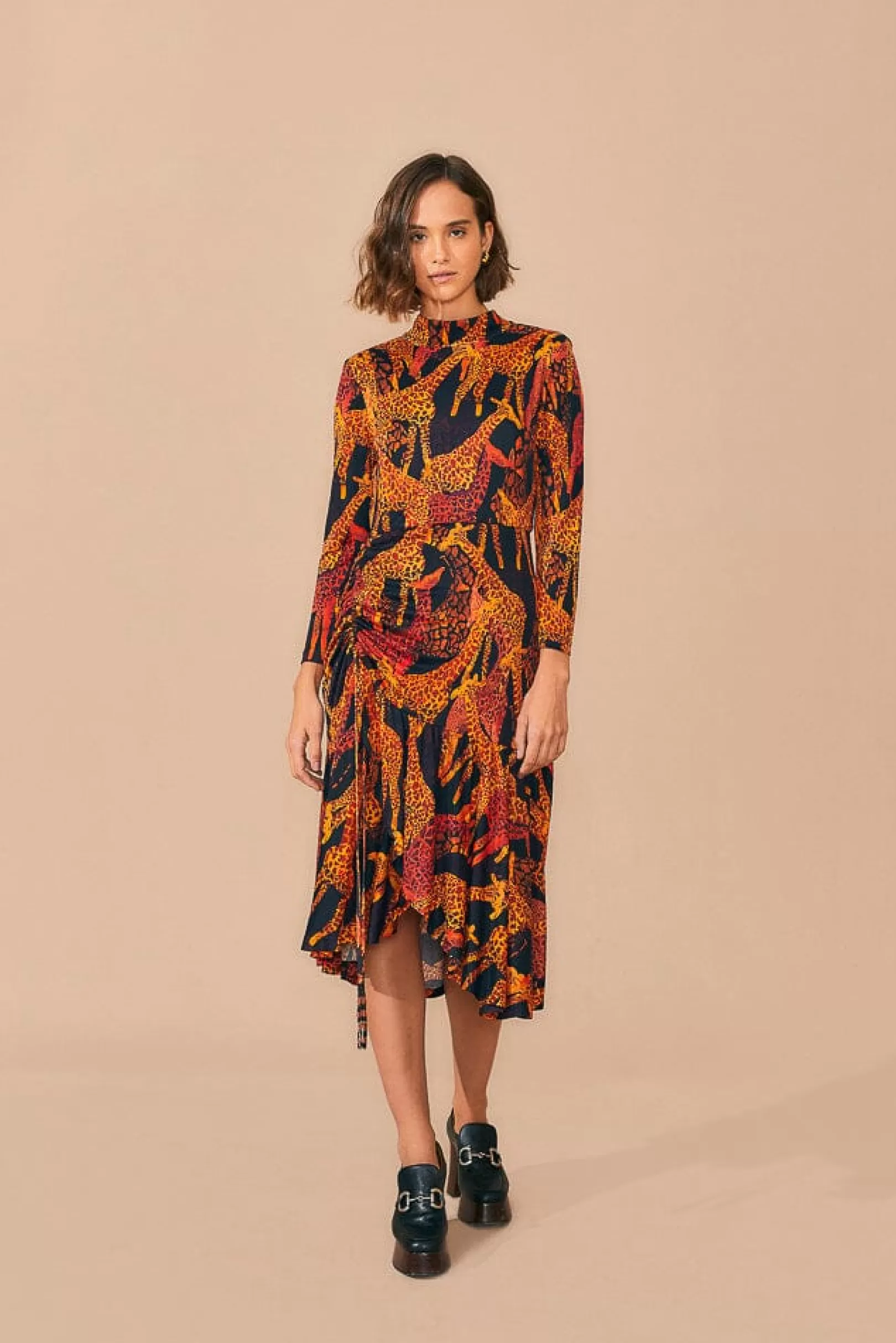 FARM Rio  BLACK GIRAFFES SLIT MIDI DRESS Flash Sale