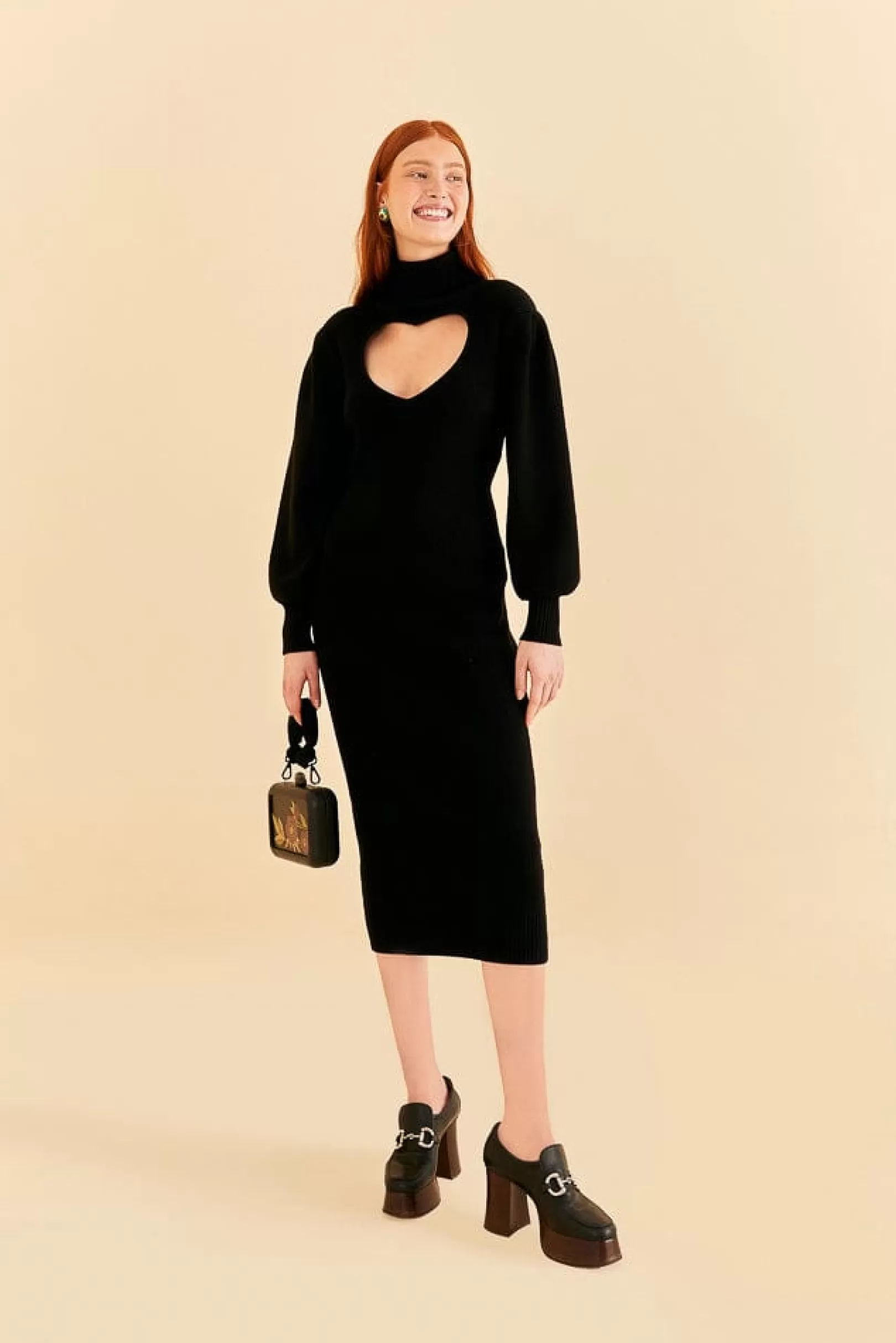 FARM Rio  BLACK HEART NECKLINE KNIT DRESS Fashion