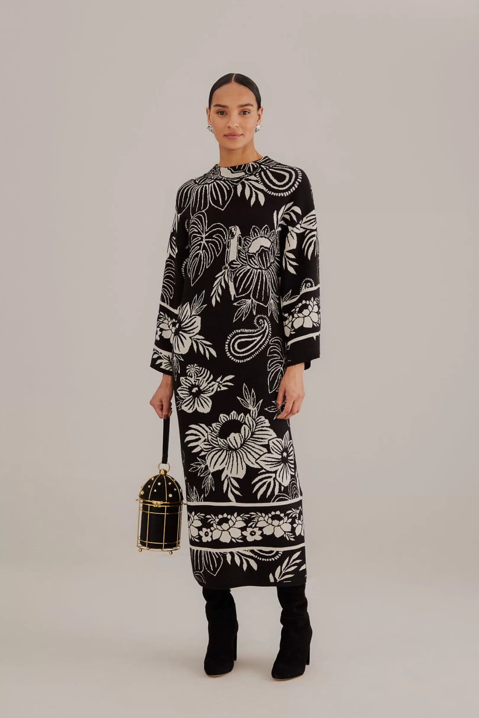 FARM Rio  BLACK PAISLEY BLOOM KNIT DRESS Online