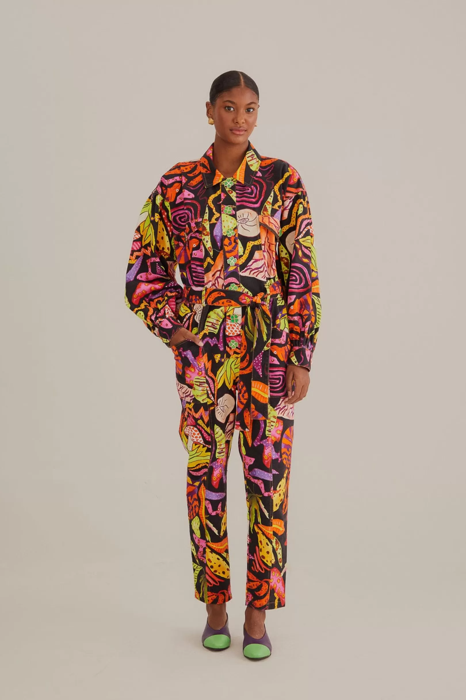 FARM Rio  BLACK PSYCHEDELIC GARDEN JUMPSUIT Clearance