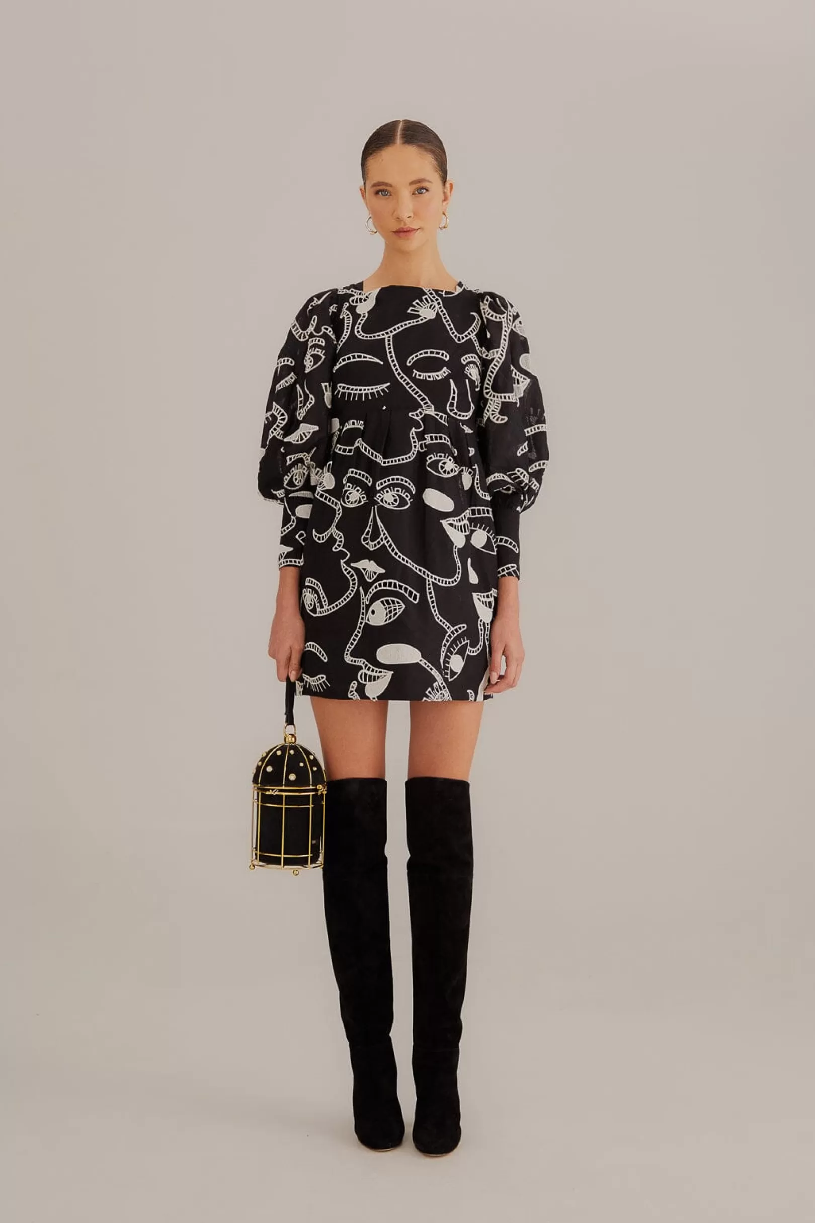 FARM Rio  BLACK RICHELIEU FACES MINI DRESS Online