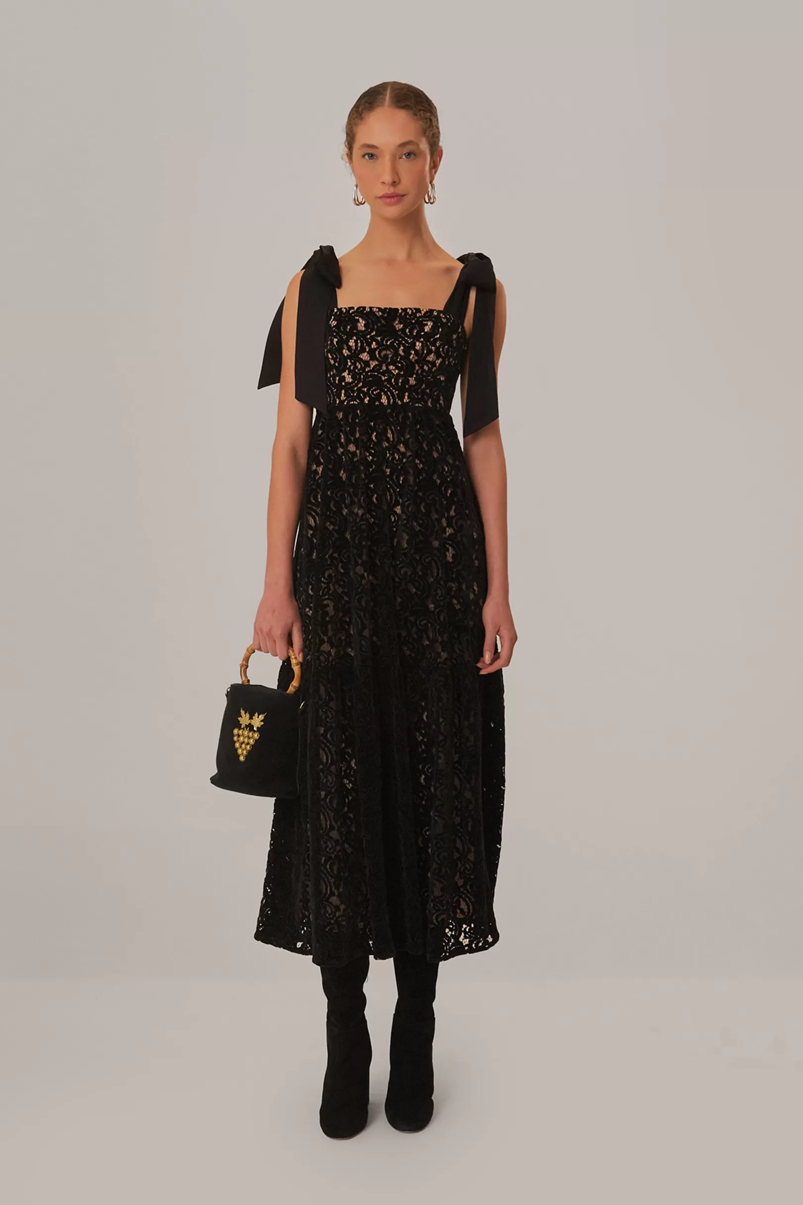 FARM Rio  BLACK VELVET LACE SLEEVELESS MAXI DRESS Shop