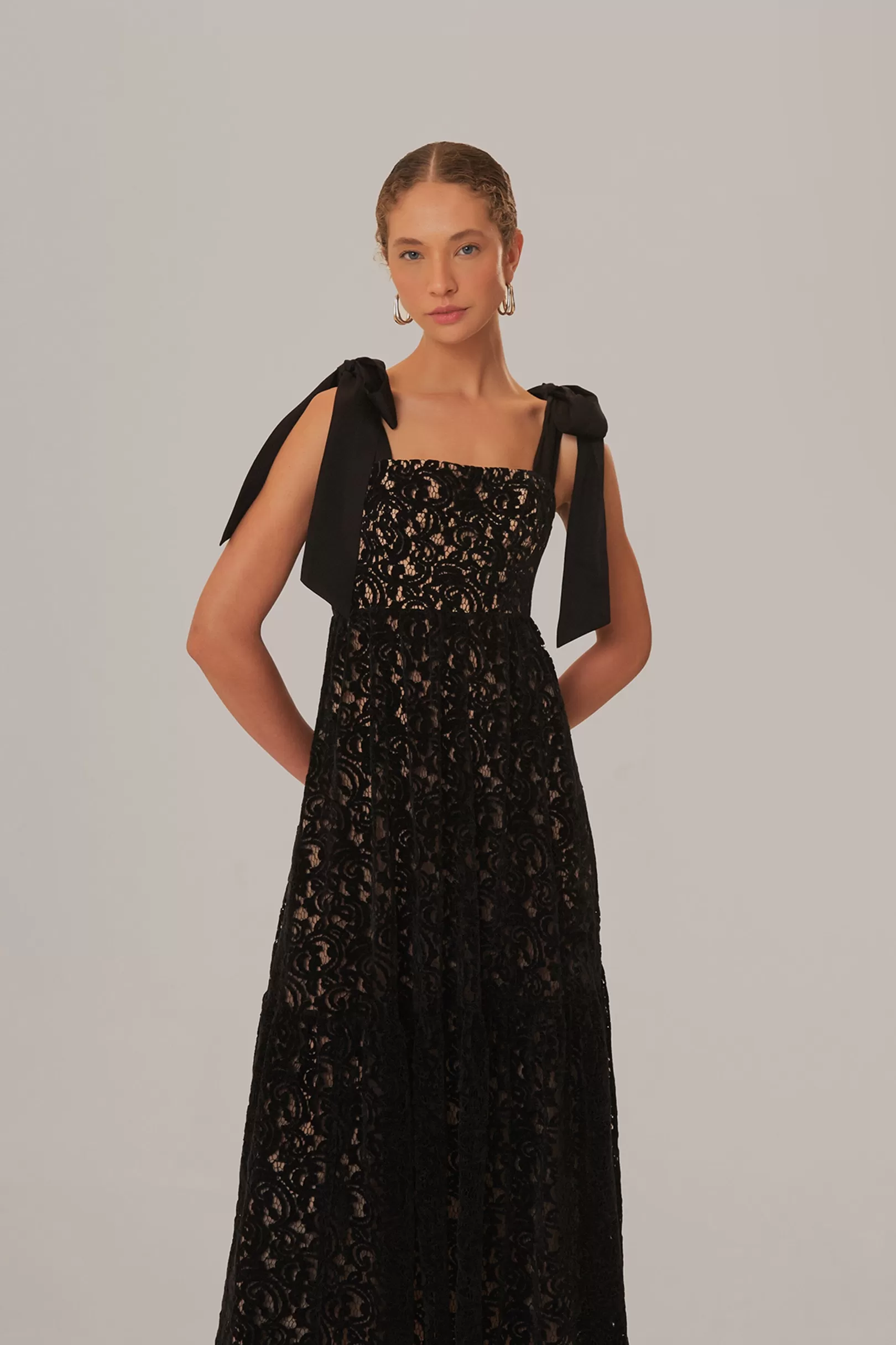 FARM Rio  BLACK VELVET LACE SLEEVELESS MAXI DRESS Shop