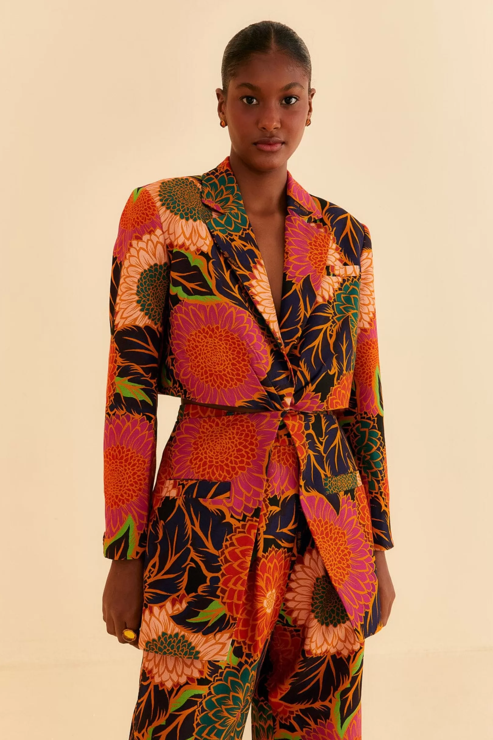 FARM Rio  BLACK VINTAGE GARDEN CUT OUT BLAZER Best Sale