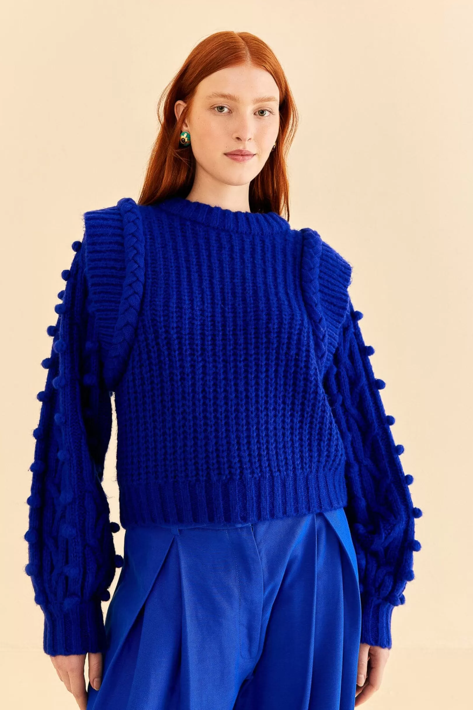 FARM Rio  BLUE BRAIDED SWEATER Fashion