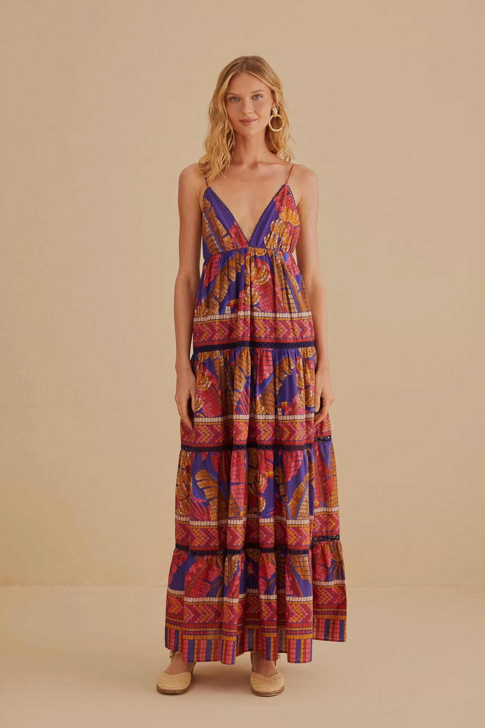 FARM Rio  BLUE FOREST MOSAIC SLEEVELESS MAXI DRESS Clearance