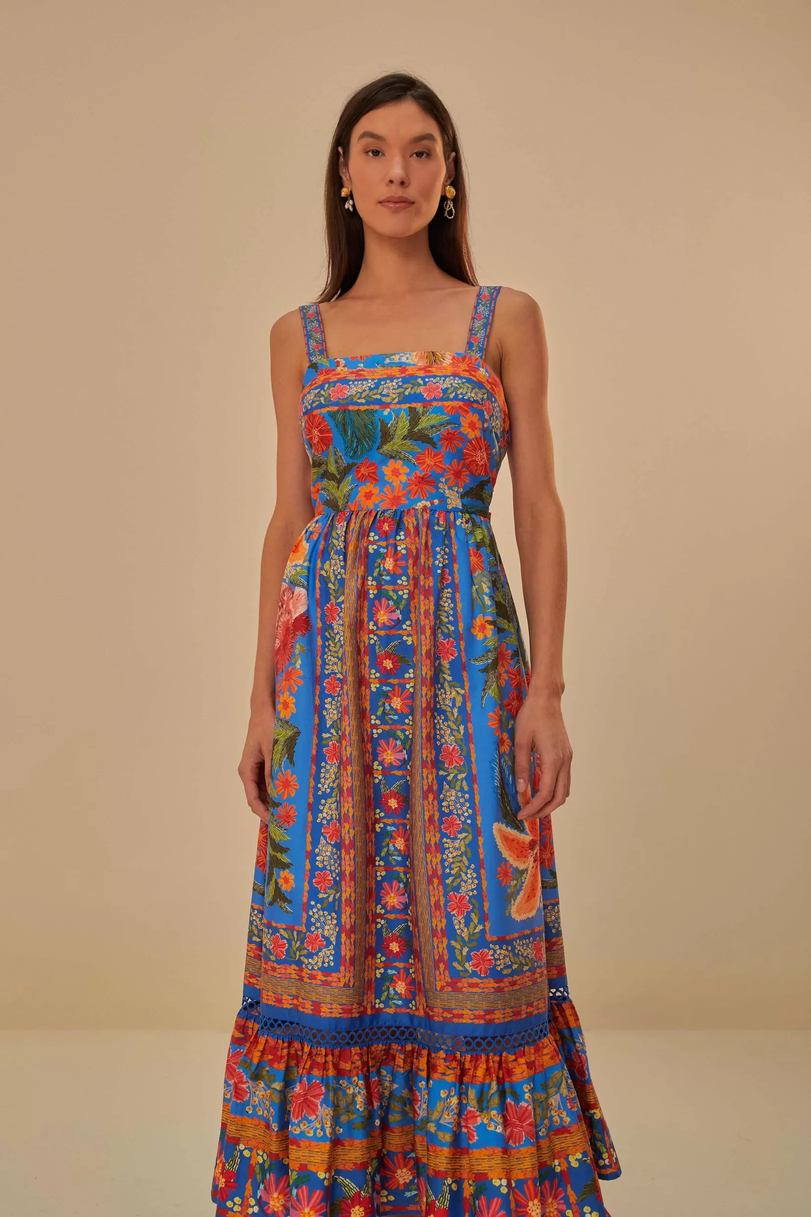 FARM Rio  BLUE STITCHED GARDEN MAXI DRESS Shop