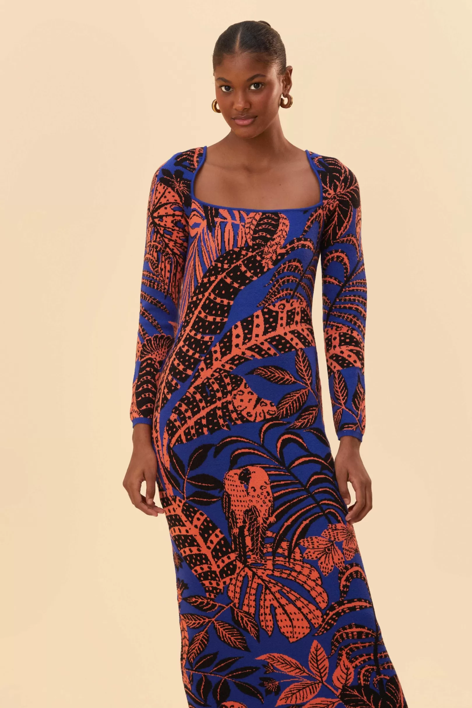 FARM Rio  BLUE TROPICAL GOLD LONG SLEEVE DRESS Shop