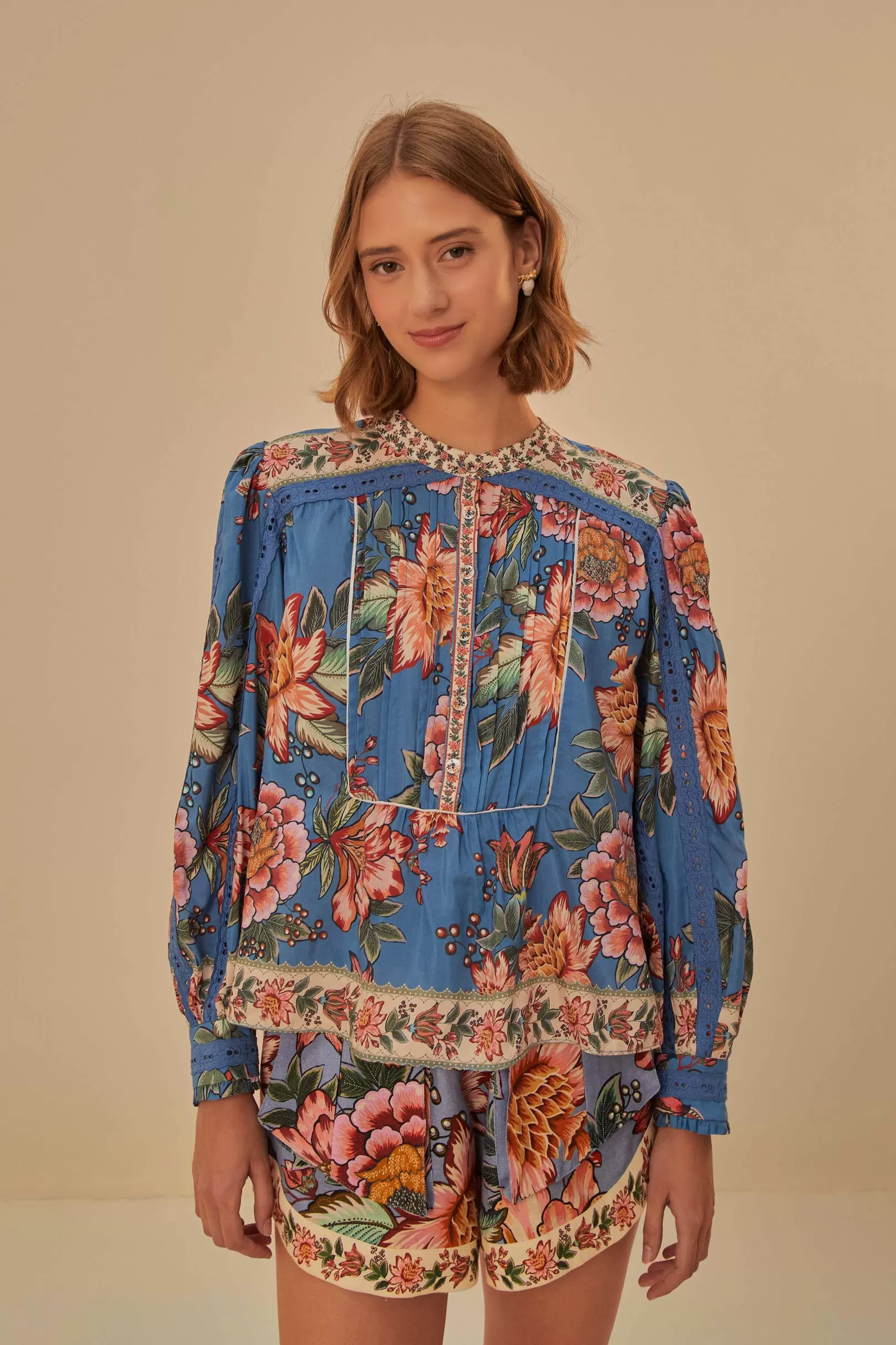 FARM Rio  BLUE WONDERFUL BOUQUET LONG SLEEVE BLOUSE Online