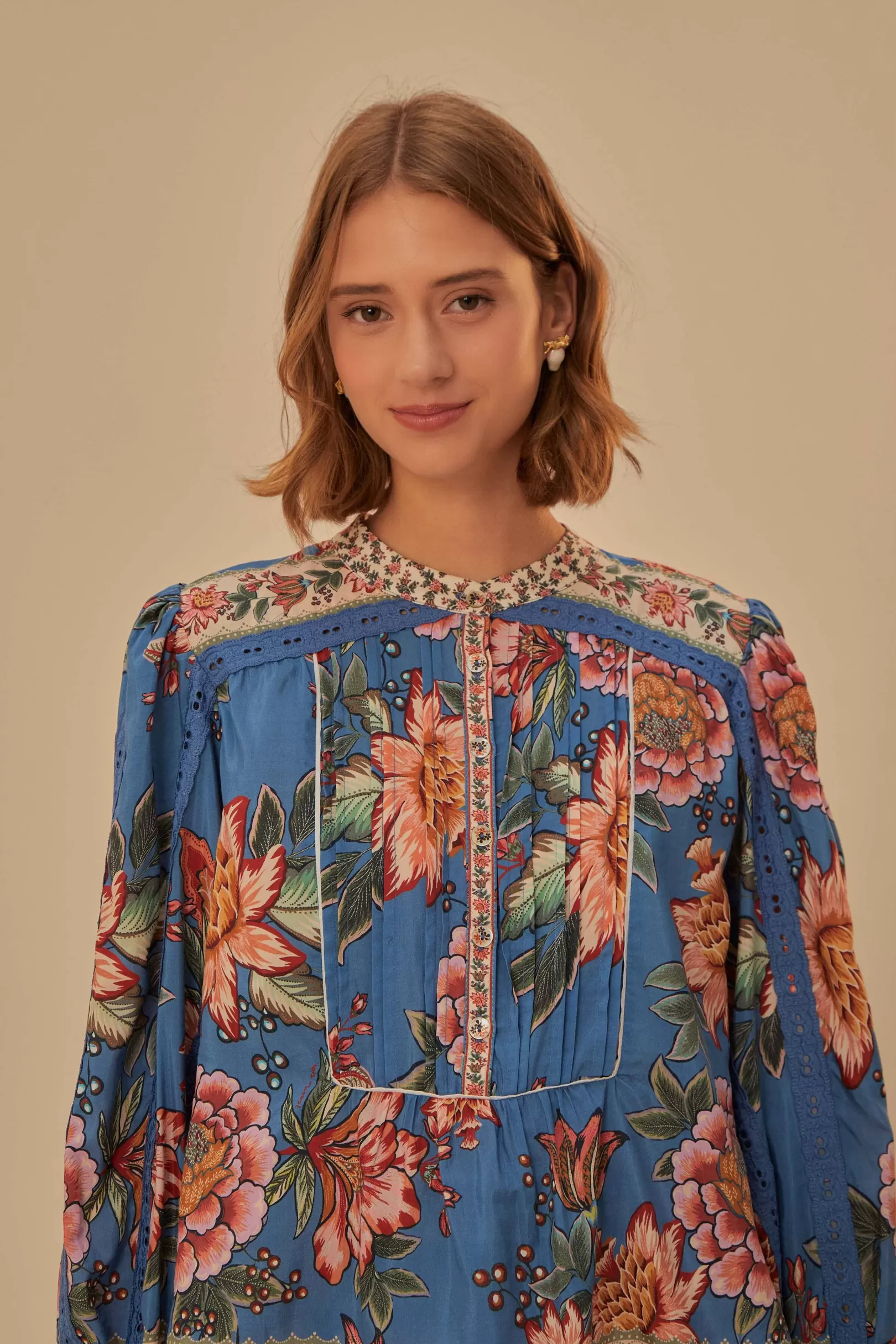 FARM Rio  BLUE WONDERFUL BOUQUET LONG SLEEVE BLOUSE Online