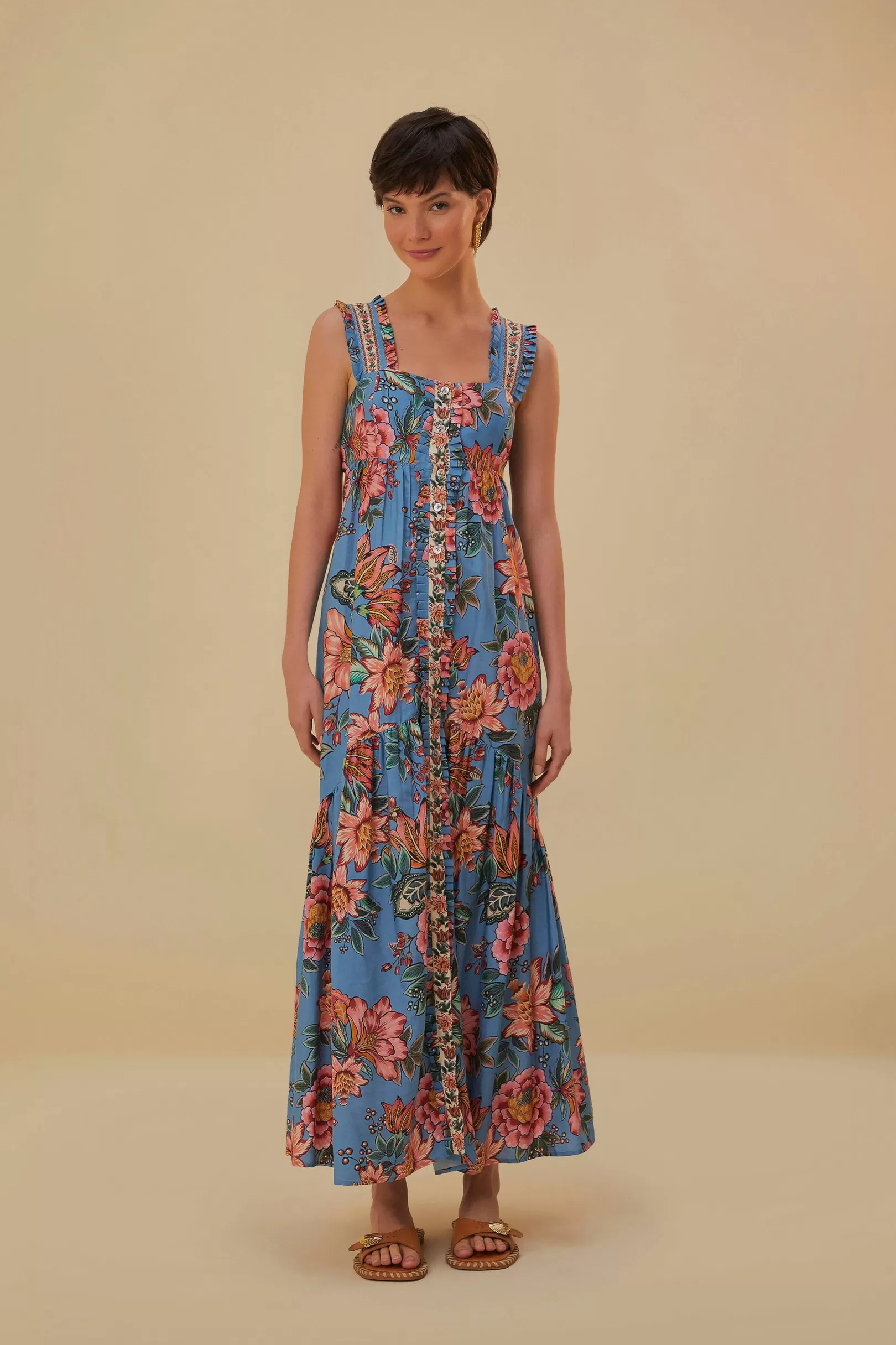 FARM Rio  BLUE WONDERFUL BOUQUET SLEEVELESS MAXI DRESS Outlet