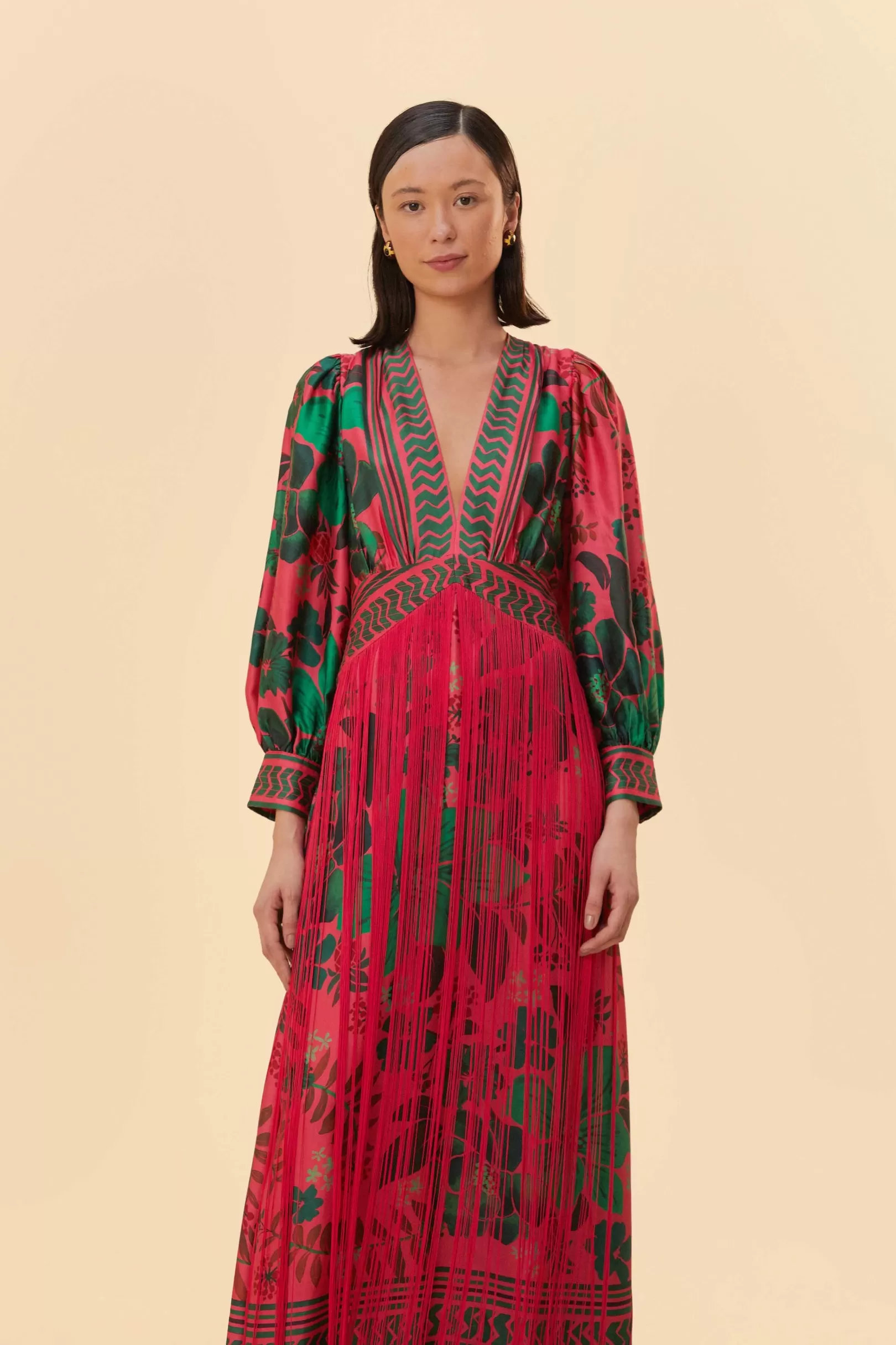 FARM Rio  BLUSH FLORAL YARD FRINGE MAXI DRESS Best Sale