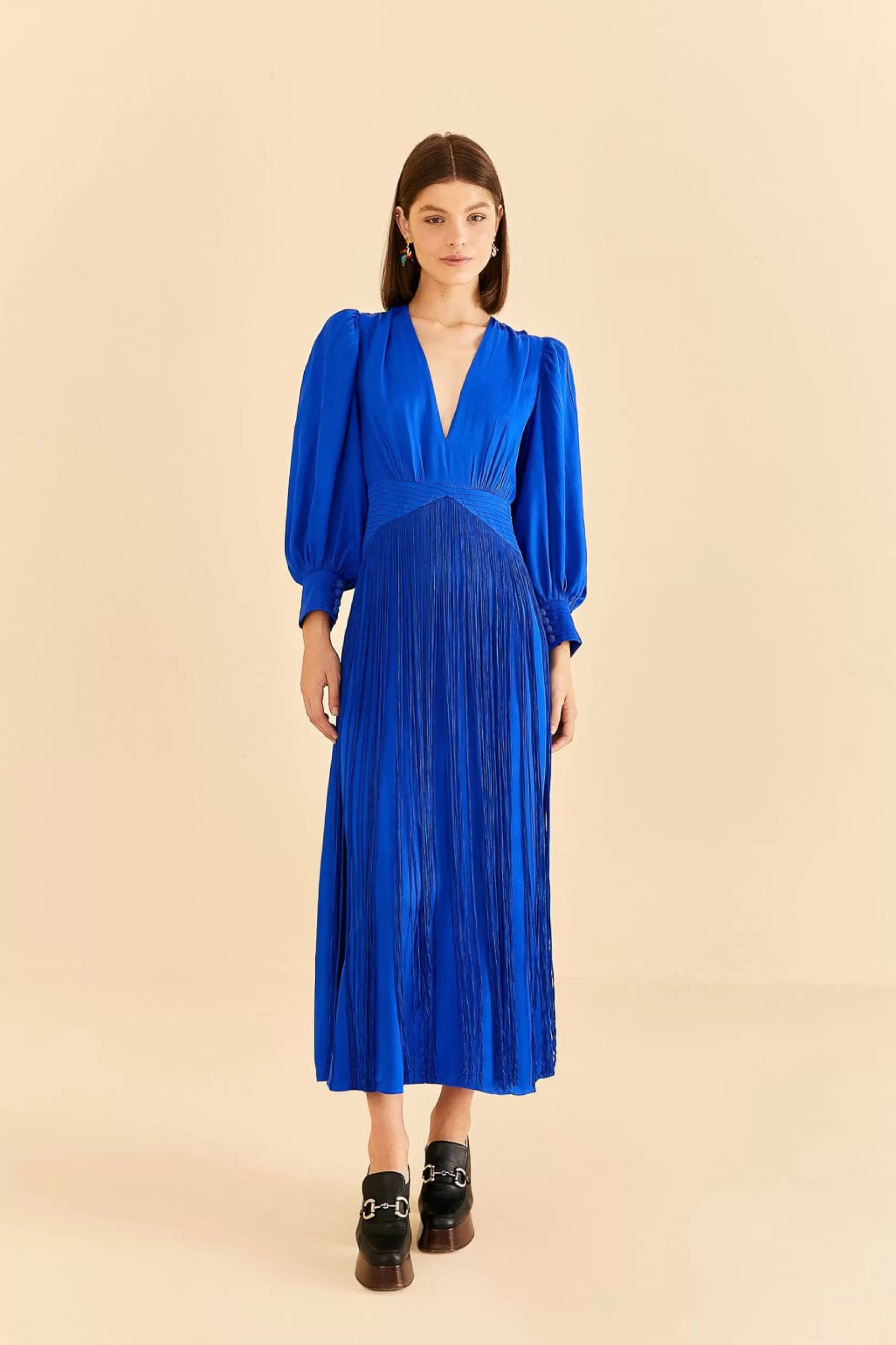 FARM Rio  BRIGHT BLUE FRINGES MAXI DRESS Clearance