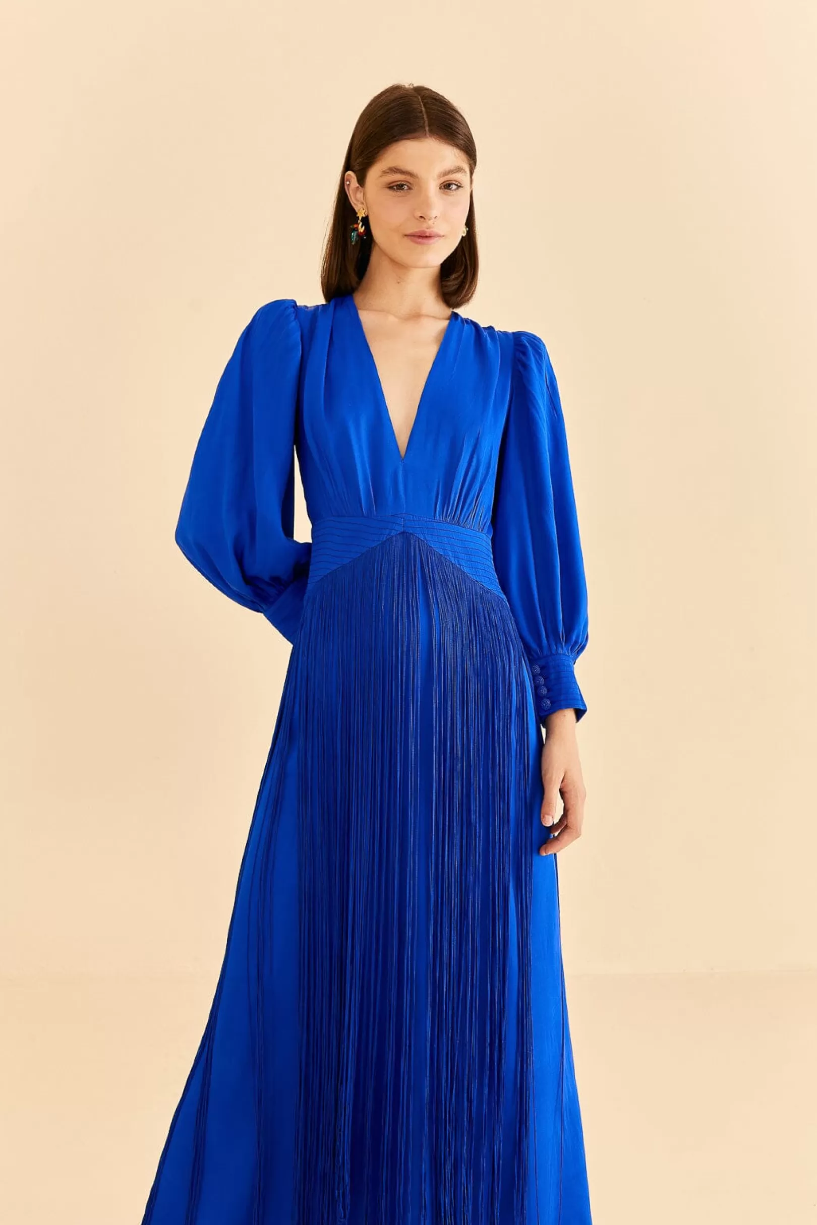 FARM Rio  BRIGHT BLUE FRINGES MAXI DRESS Clearance