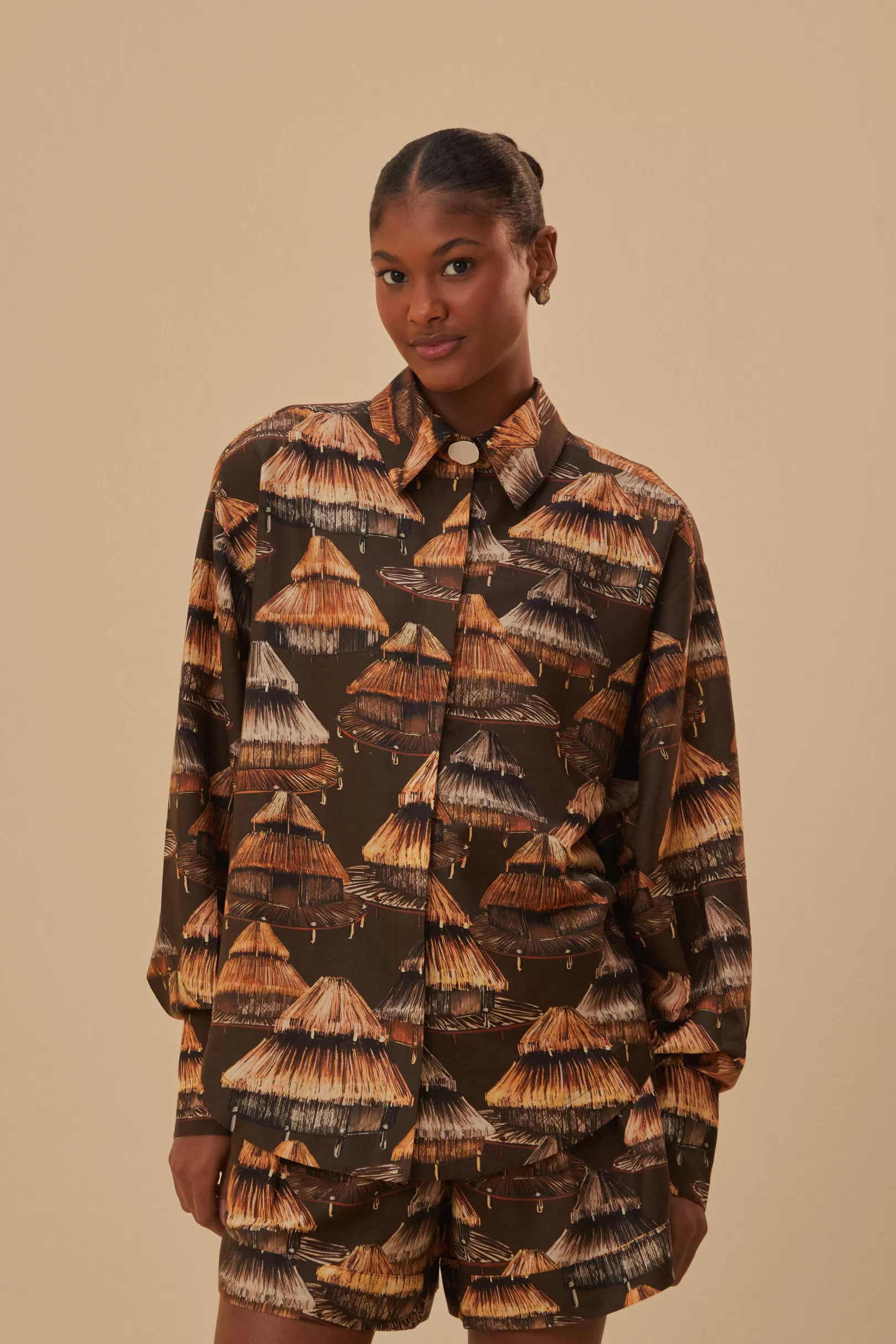 FARM Rio  BROWN SHUHU SHIRT LONG SLEEVES Cheap