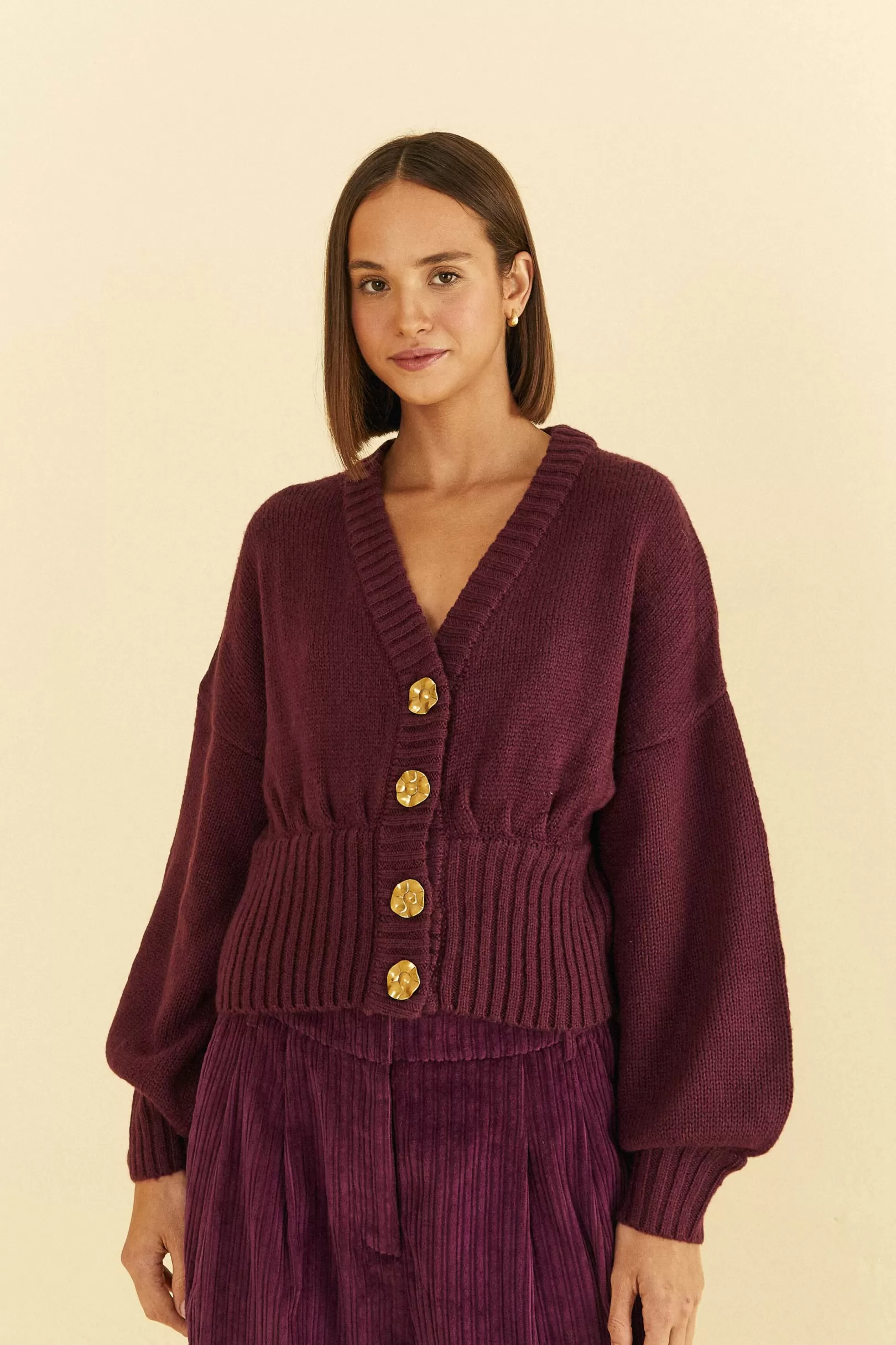 FARM Rio  BURGUNDY BUBBLE KNIT CARDIGAN New