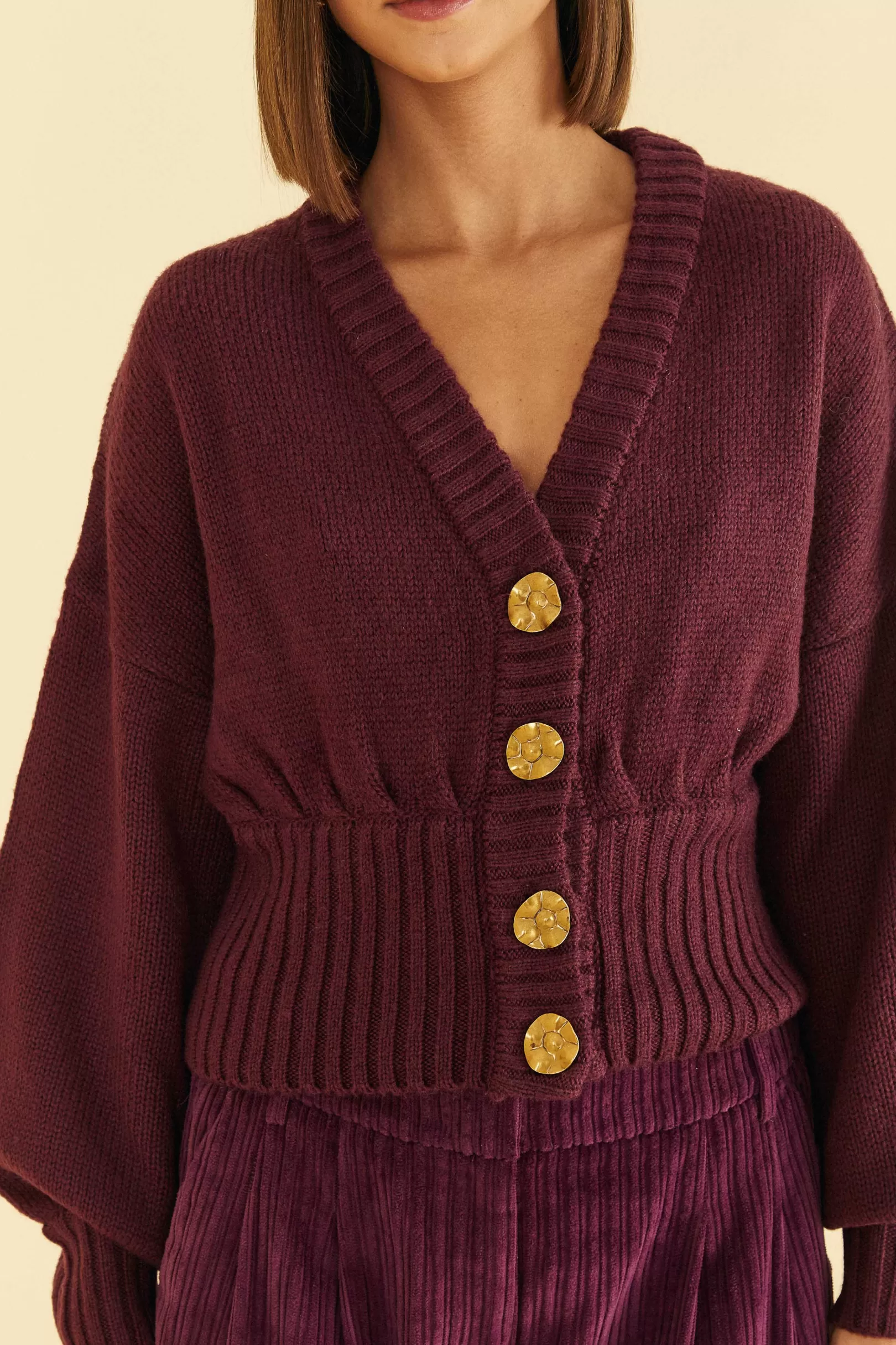 FARM Rio  BURGUNDY BUBBLE KNIT CARDIGAN New