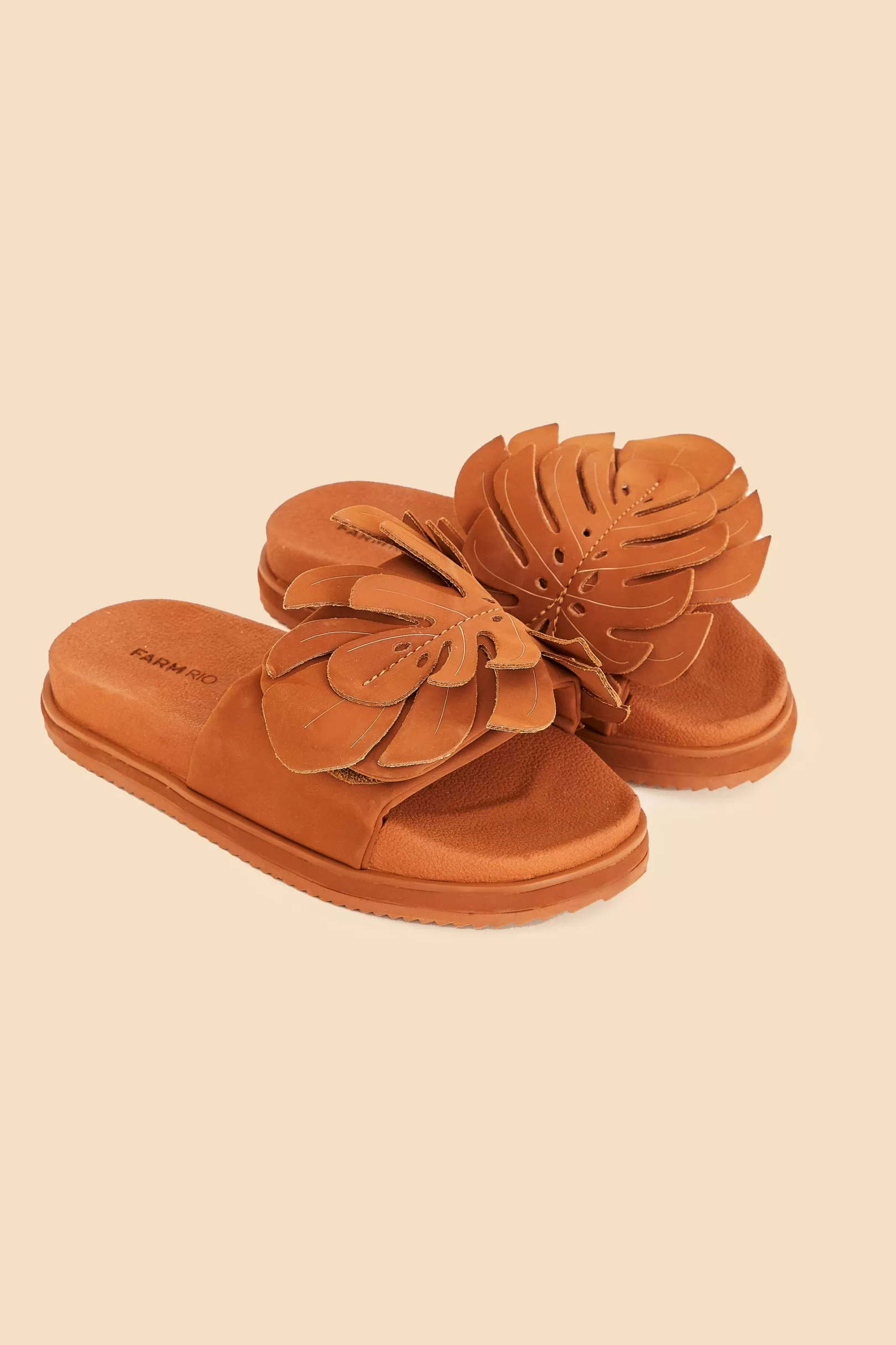 FARM Rio  CARAMEL MONSTERA ANATOMIC SLIDE SANDAL Cheap