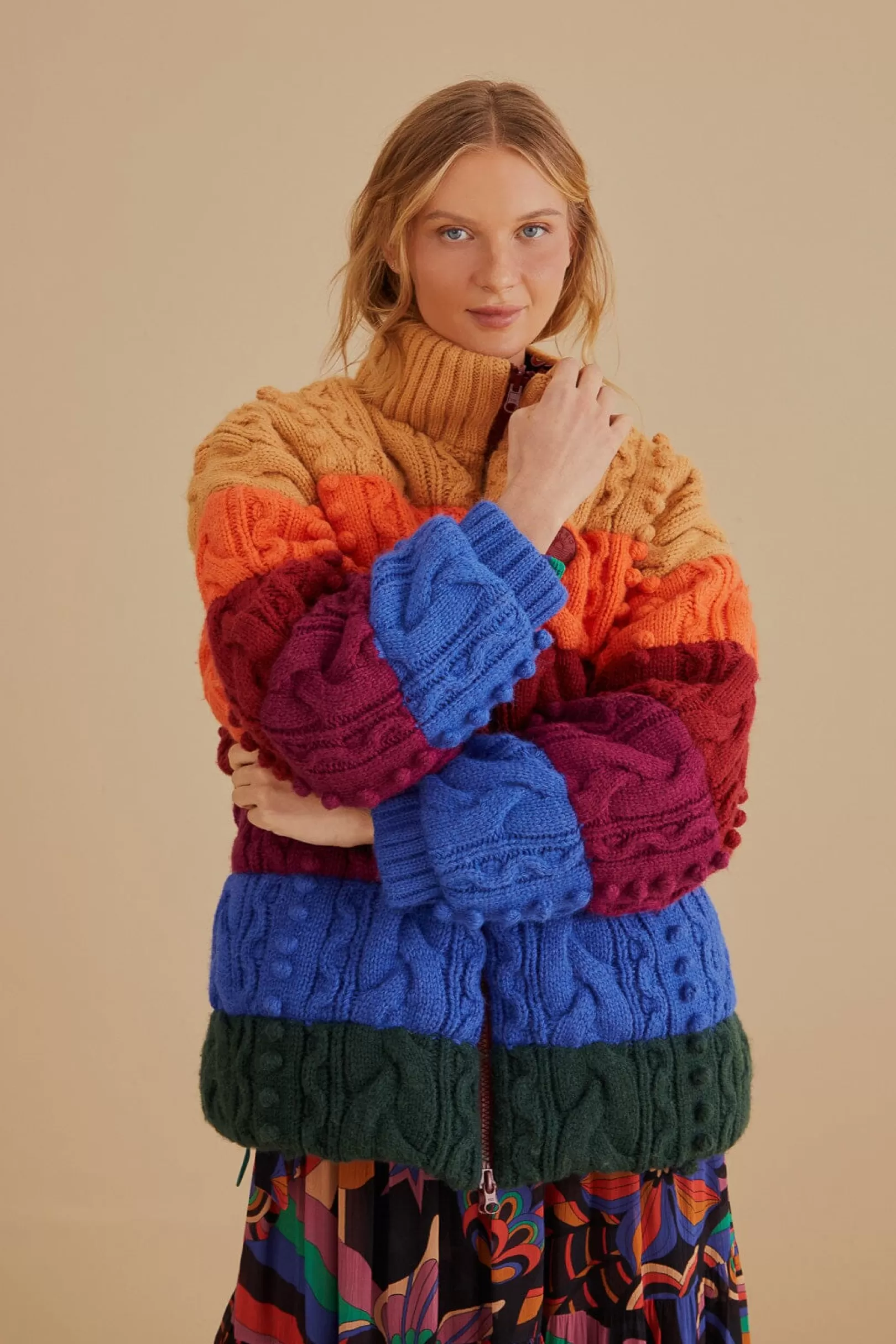 FARM Rio  COLORFUL STRIPES KNIT REVERSIBLE PUFFER JACKET Clearance