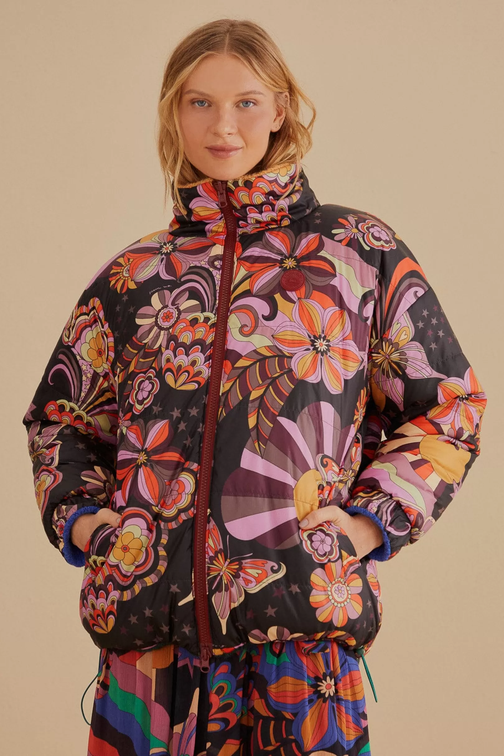 FARM Rio  COLORFUL STRIPES KNIT REVERSIBLE PUFFER JACKET Clearance