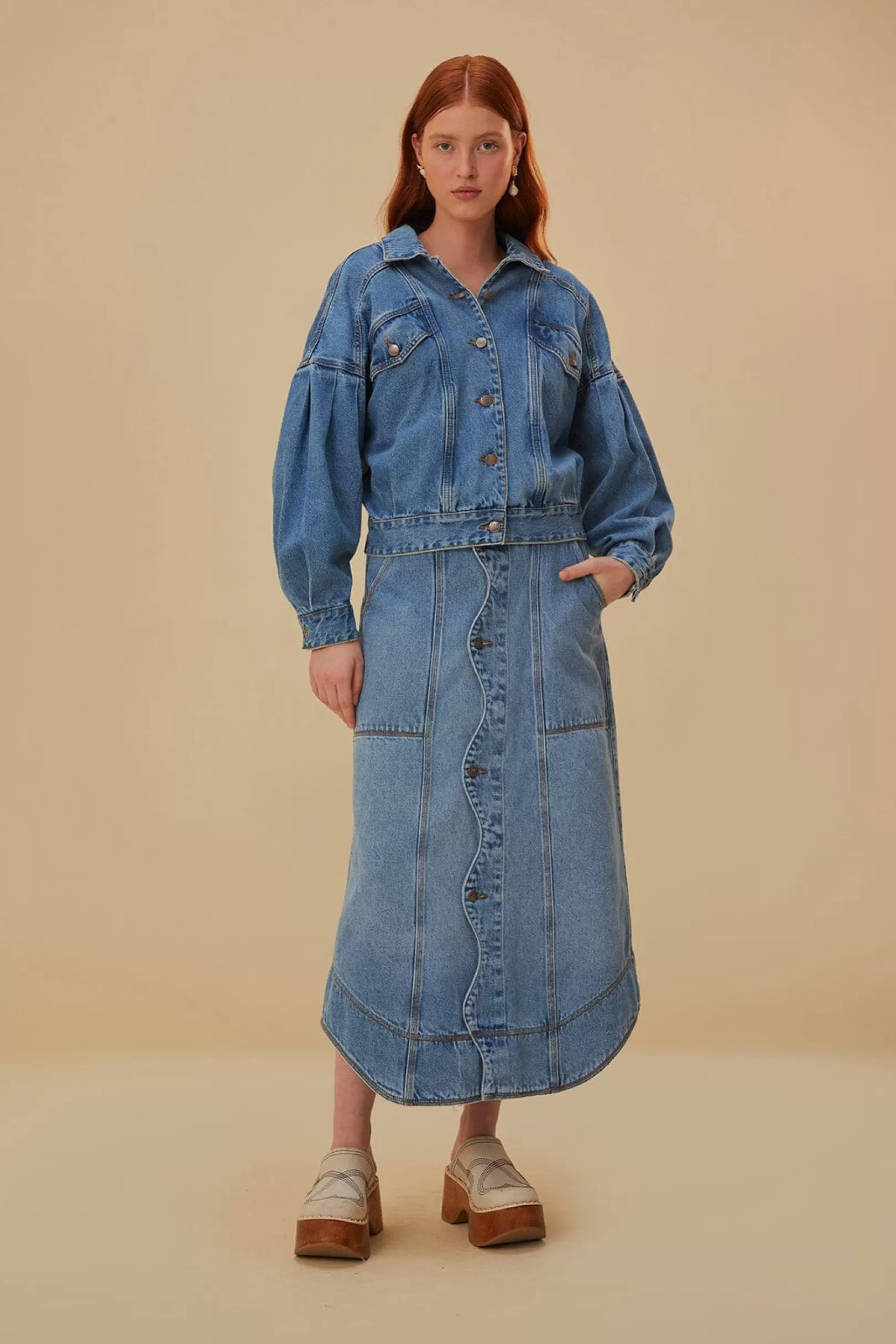 FARM Rio  DENIM WAVE SKIRT Outlet