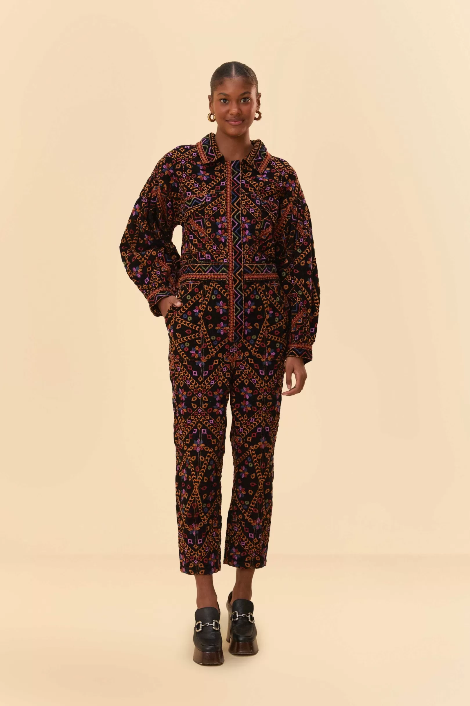 FARM Rio  EMBROIDERED LONG SLEEVE JUMPSUIT Cheap