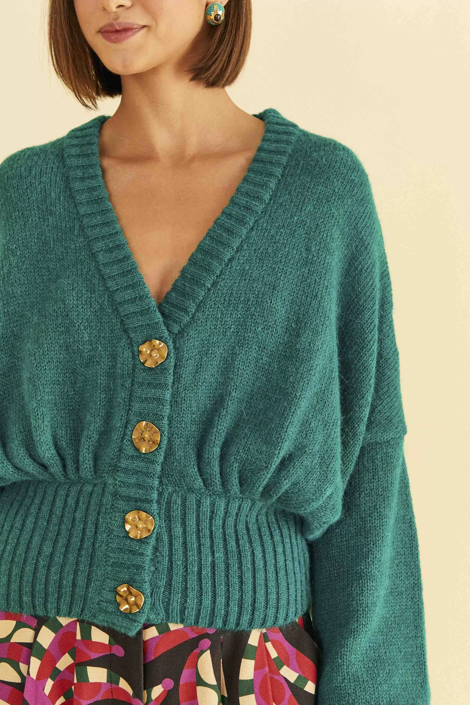 FARM Rio  EMERALD BUBBLE KNIT CARDIGAN Discount