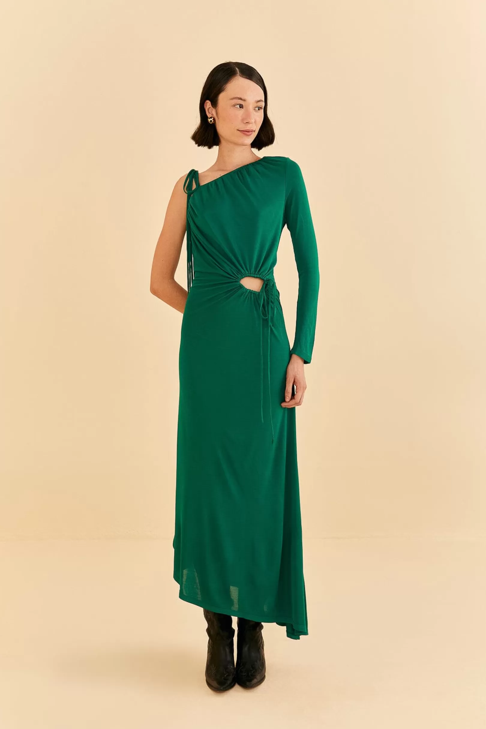 FARM Rio  EMERALD ONE SHOULDER MIDI DRESS Hot