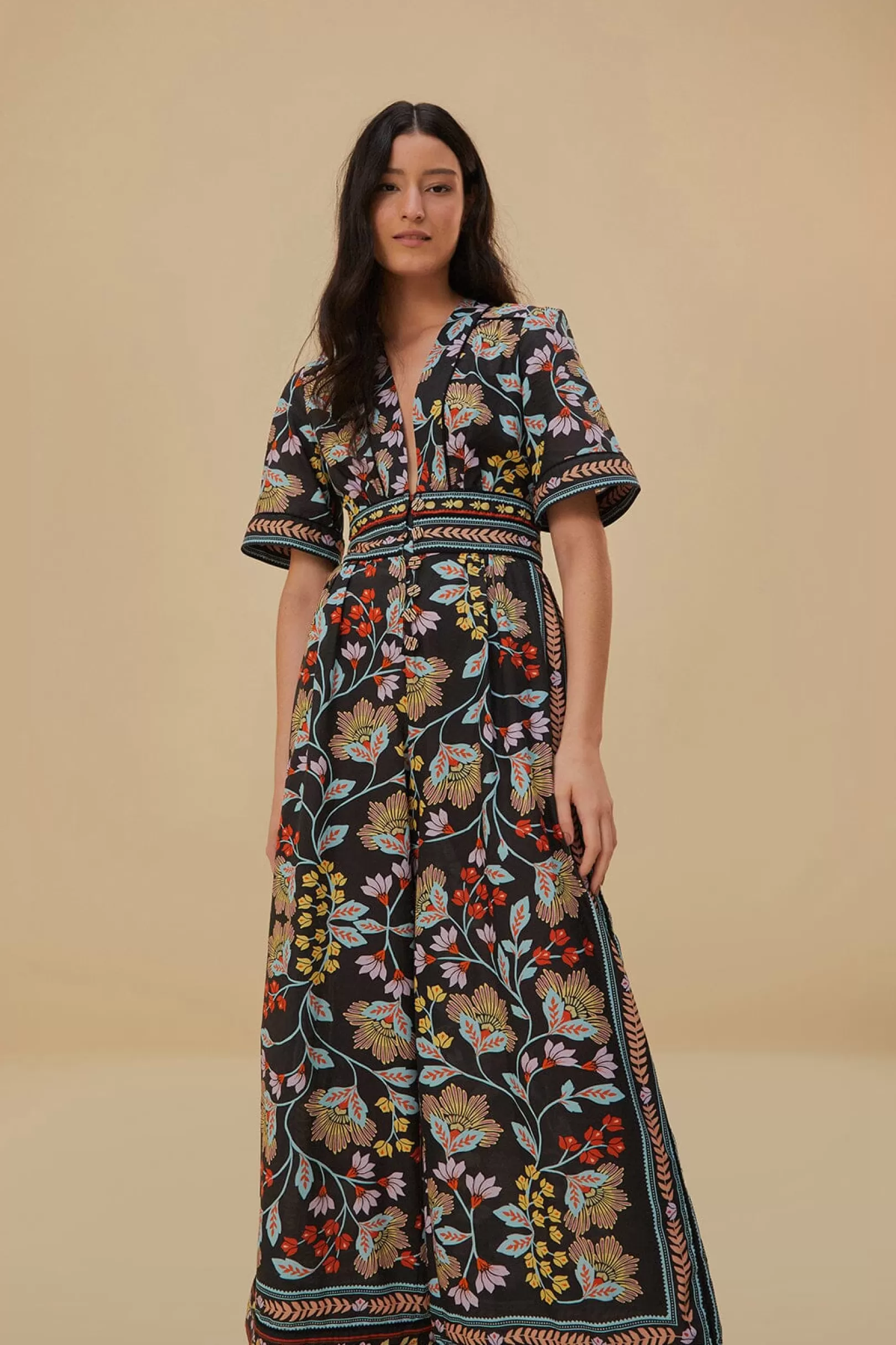 FARM Rio  FLOWERY BLACK JUMPSUIT Best Sale