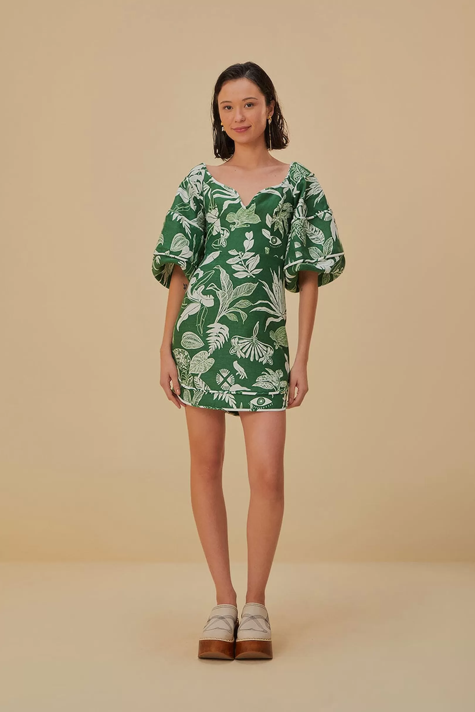 FARM Rio  FOREST SOUL GREEN SHORT SLEEVE MINI DRESS Outlet