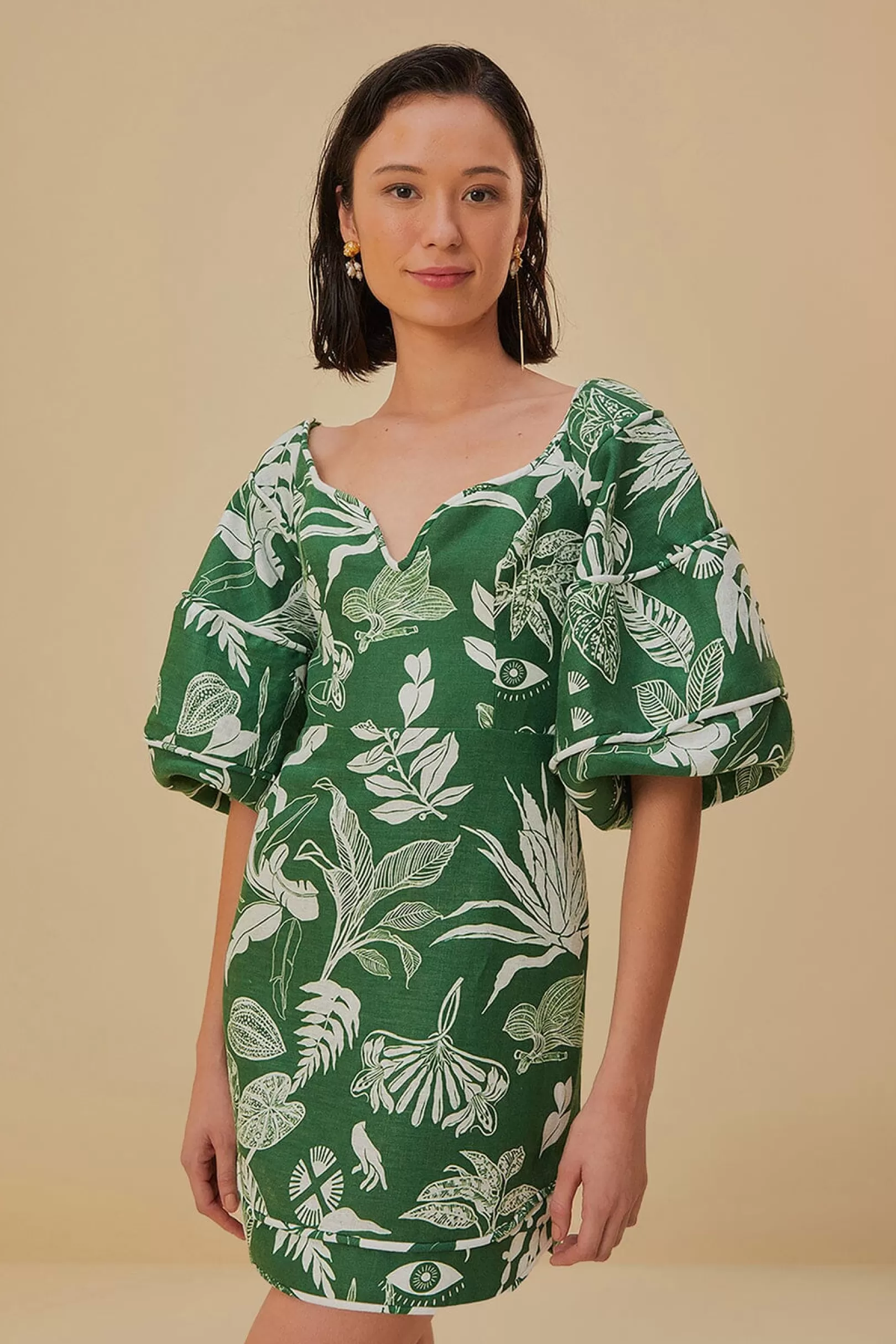 FARM Rio  FOREST SOUL GREEN SHORT SLEEVE MINI DRESS Outlet