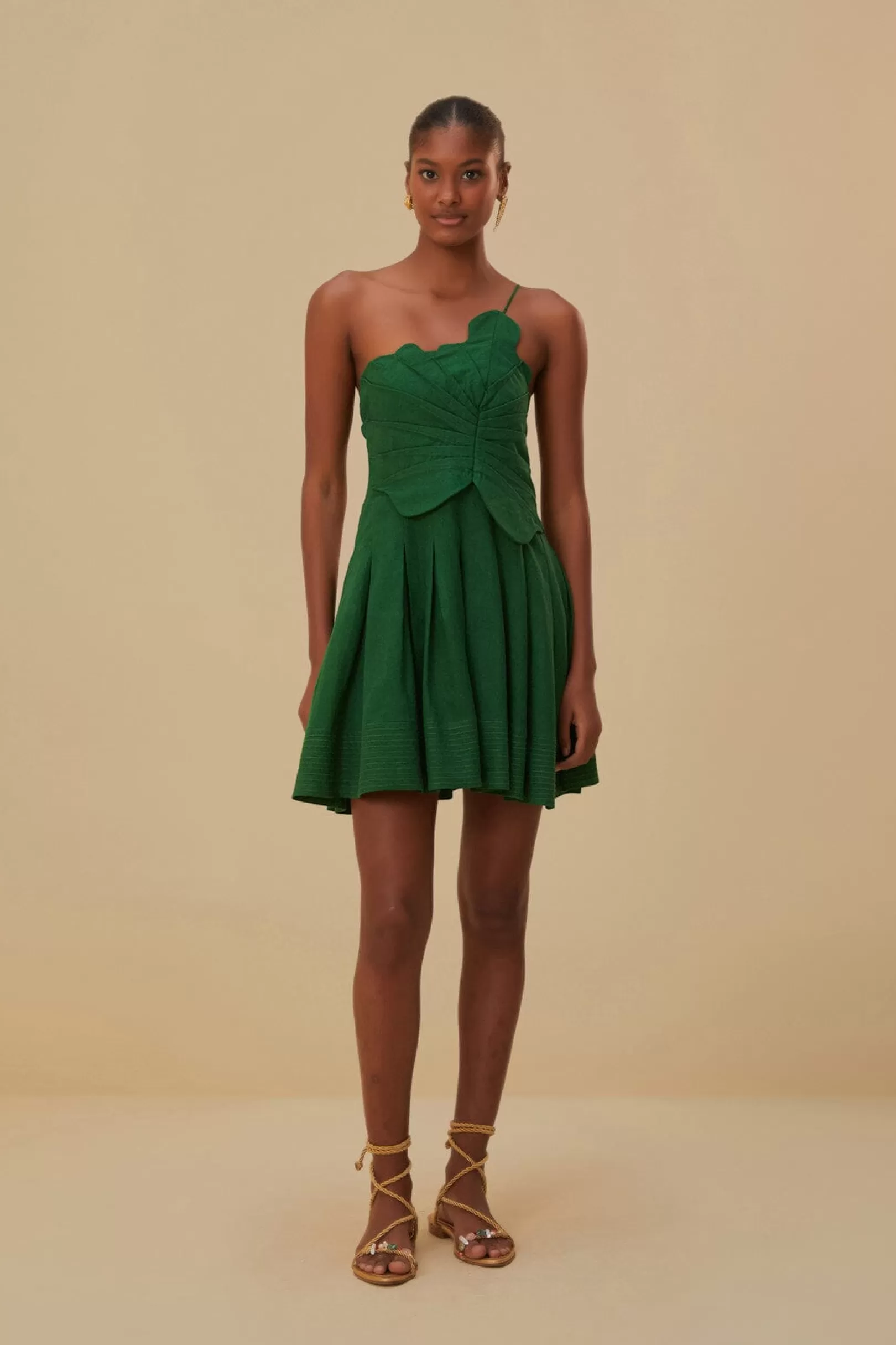 FARM Rio  GREEN ONE SHOULDER LEA MINI DRESS Fashion