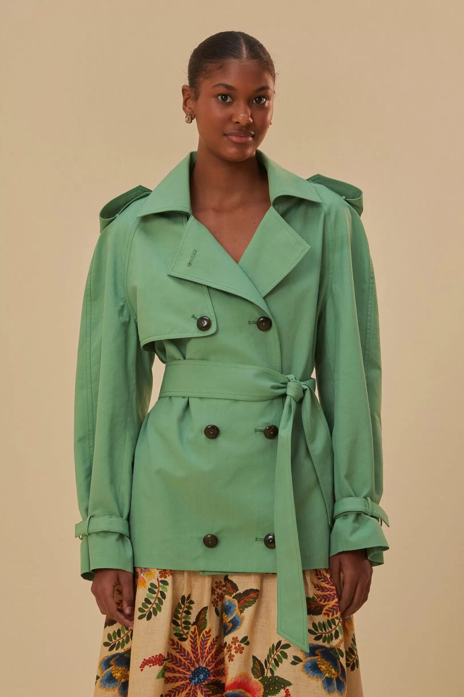 FARM Rio  GREEN SHORT TRENCH COAT Discount