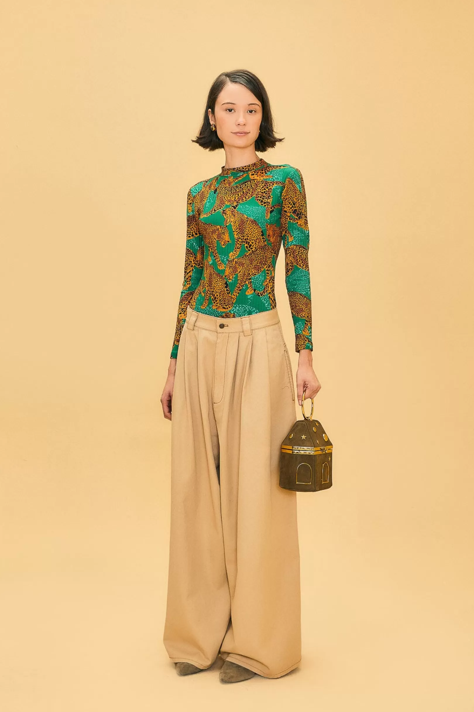 FARM Rio  KHAKI LOW WAISTED PLEATED PANTS Hot