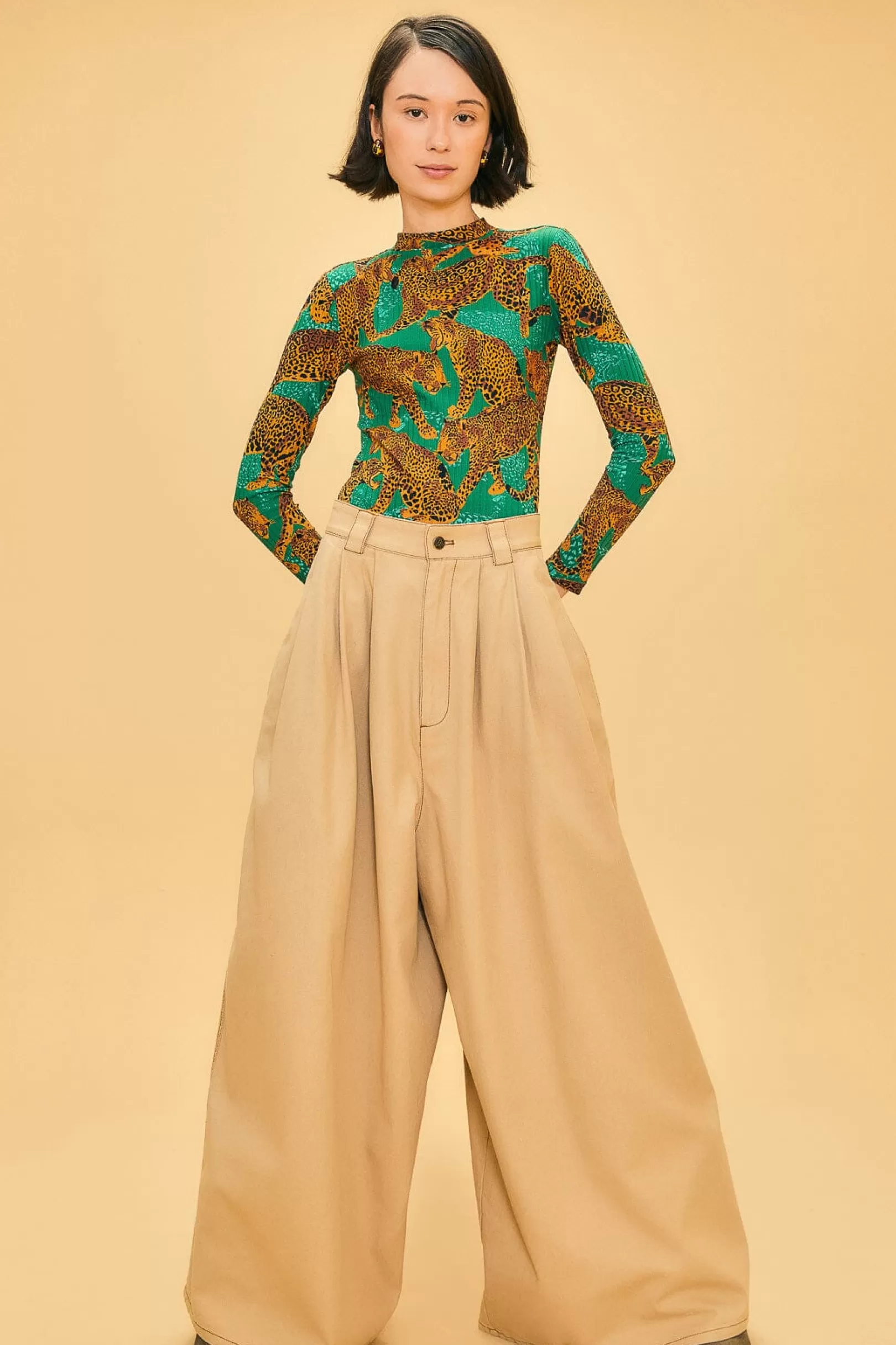 FARM Rio  KHAKI LOW WAISTED PLEATED PANTS Hot