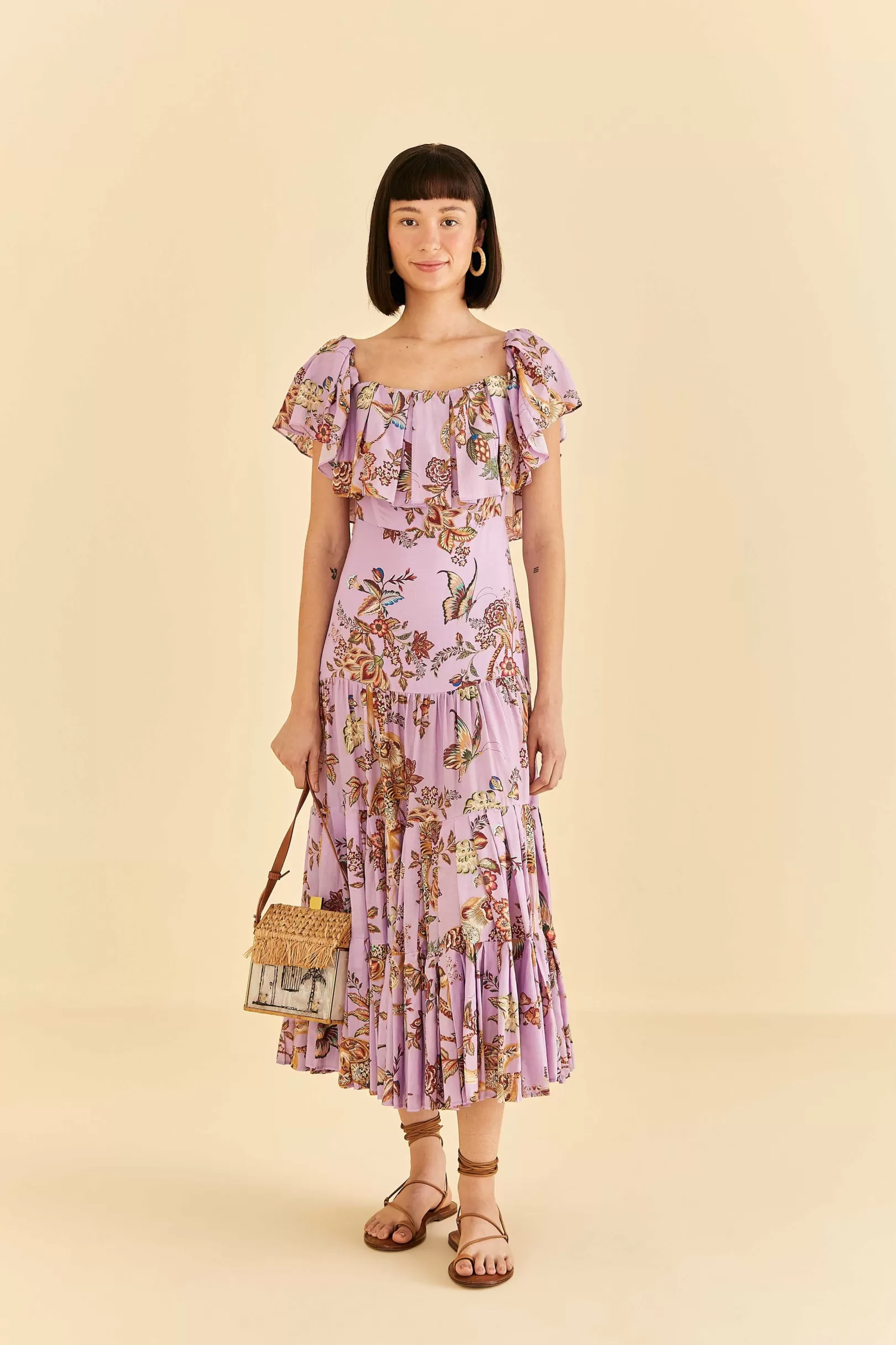 FARM Rio  LILAC FLORAL MONKEY SHORT SLEEVE MAXI DRESS Best Sale