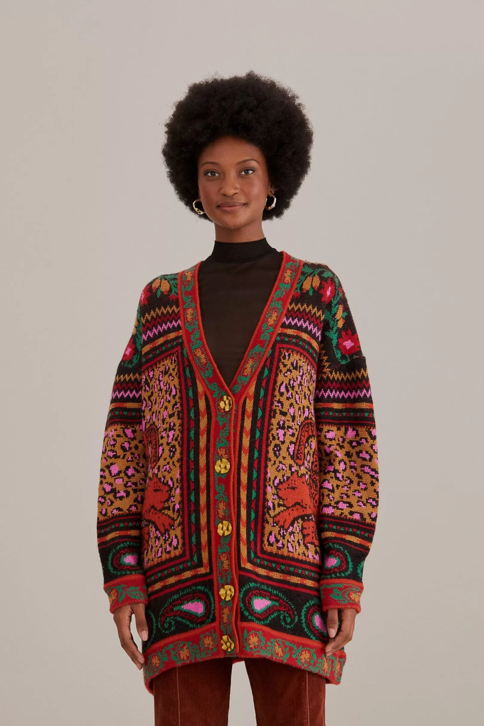 FARM Rio  MIXED TAPESTRY PRINTS KNIT CARDIGAN Outlet