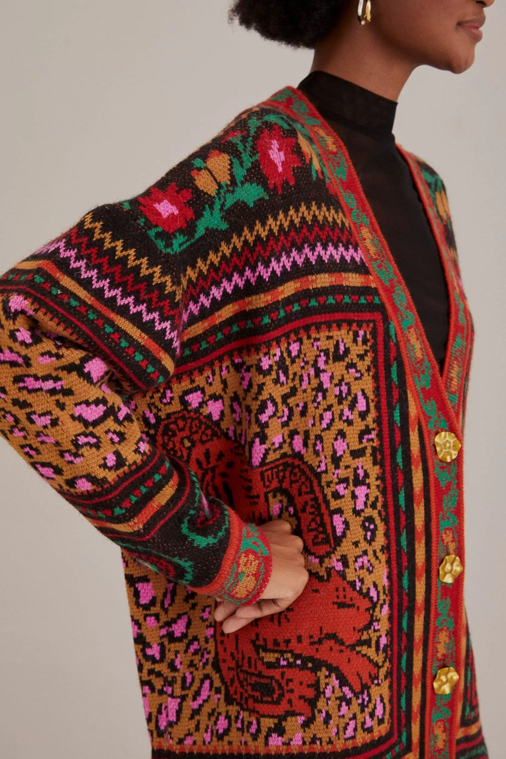 FARM Rio  MIXED TAPESTRY PRINTS KNIT CARDIGAN Outlet