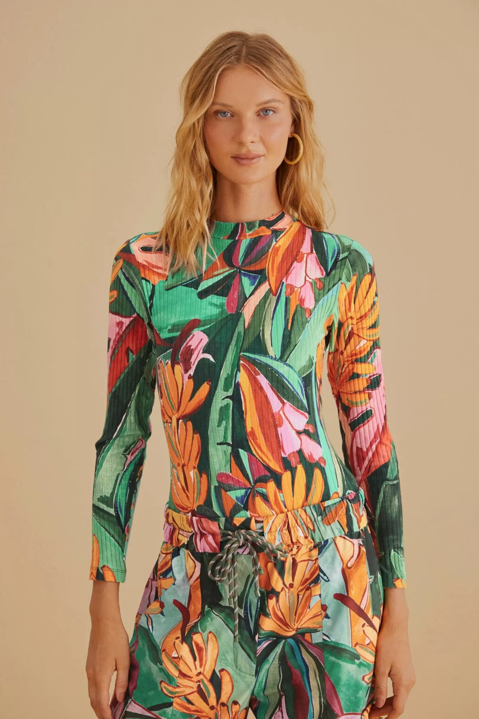 FARM Rio  MULTICOLOR BANANA FOLIAGE ORGANIC COTTON BODYSUIT Flash Sale