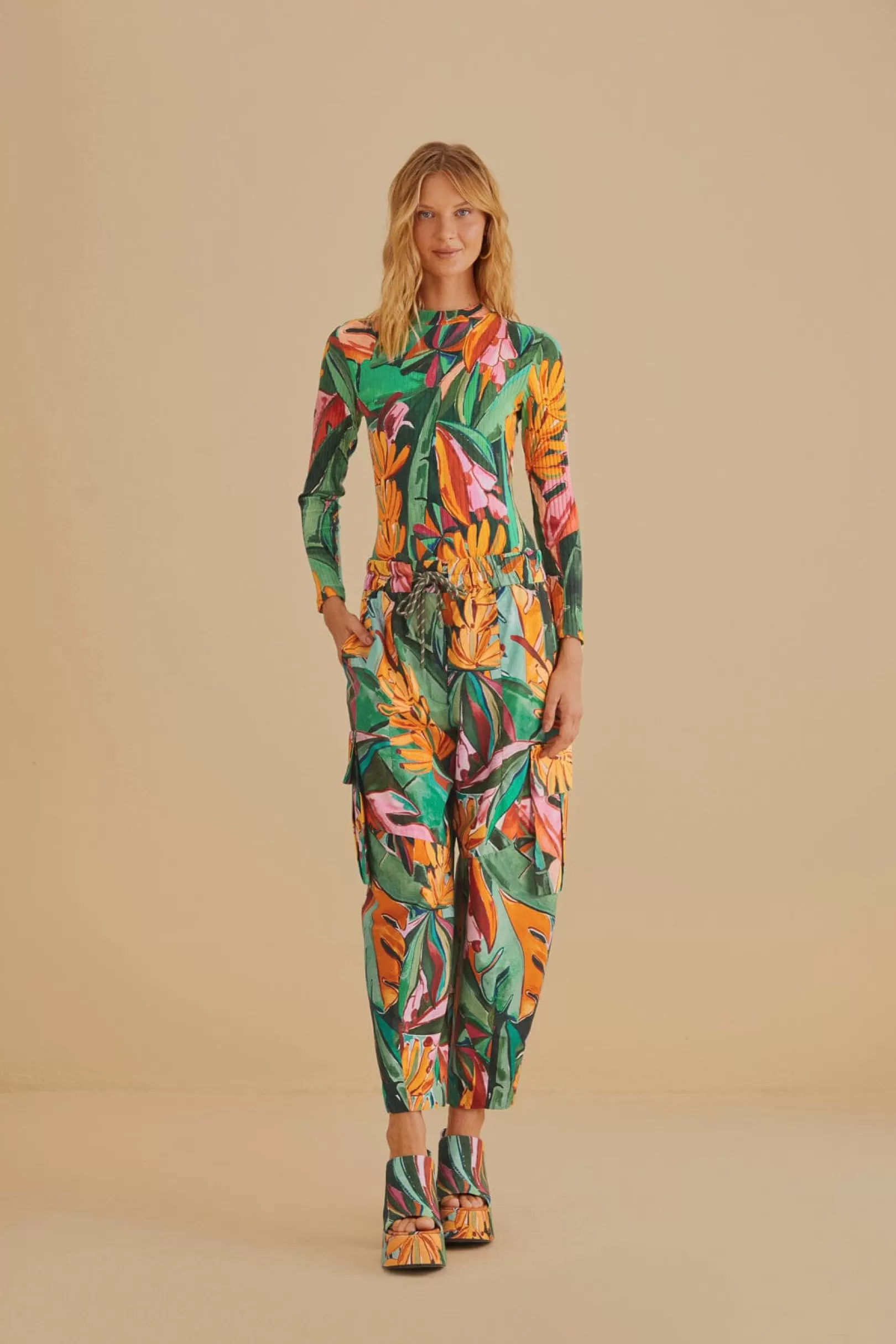 FARM Rio  MULTICOLOR BANANA FOLIAGE ORGANIC COTTON BODYSUIT Flash Sale