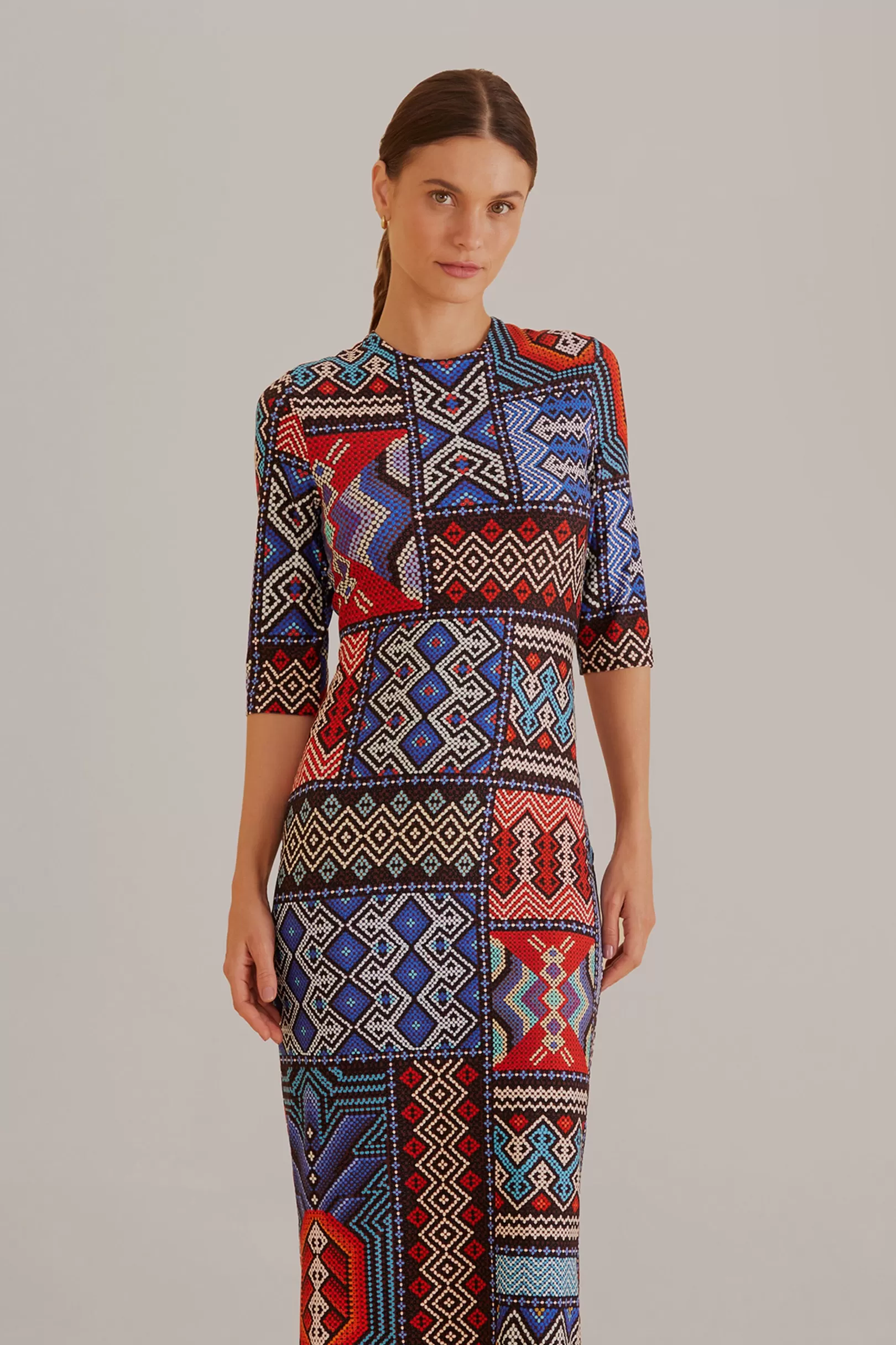 FARM Rio  MULTICOLOR RAUTI SHORT SLEEVE MIDI DRESS Cheap