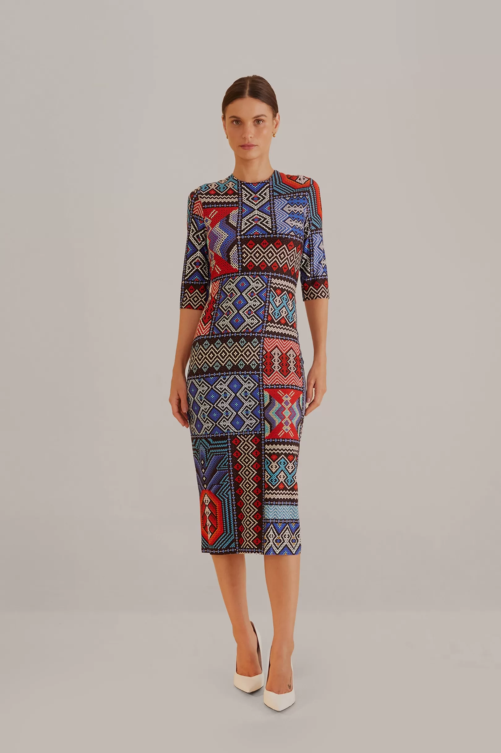 FARM Rio  MULTICOLOR RAUTI SHORT SLEEVE MIDI DRESS Cheap