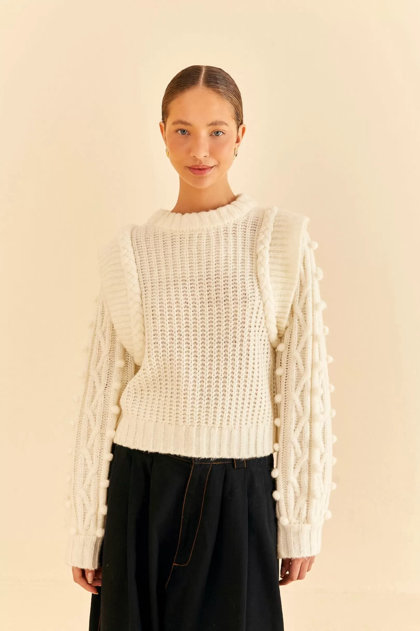 FARM Rio  OFF-WHITE BRAIDED SWEATER New