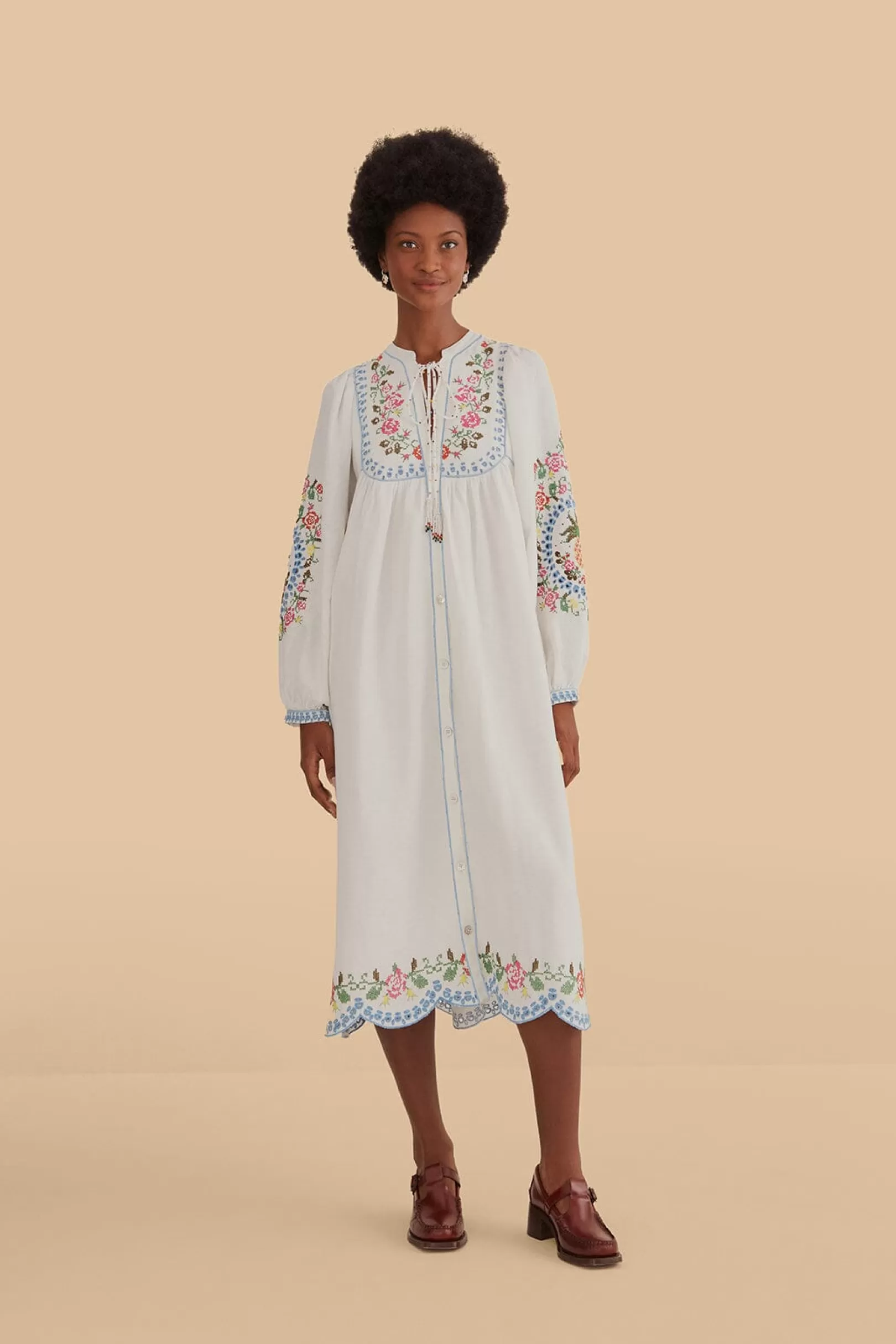 FARM Rio  OFF-WHITE EMBROIDERED MIDI DRESS Hot