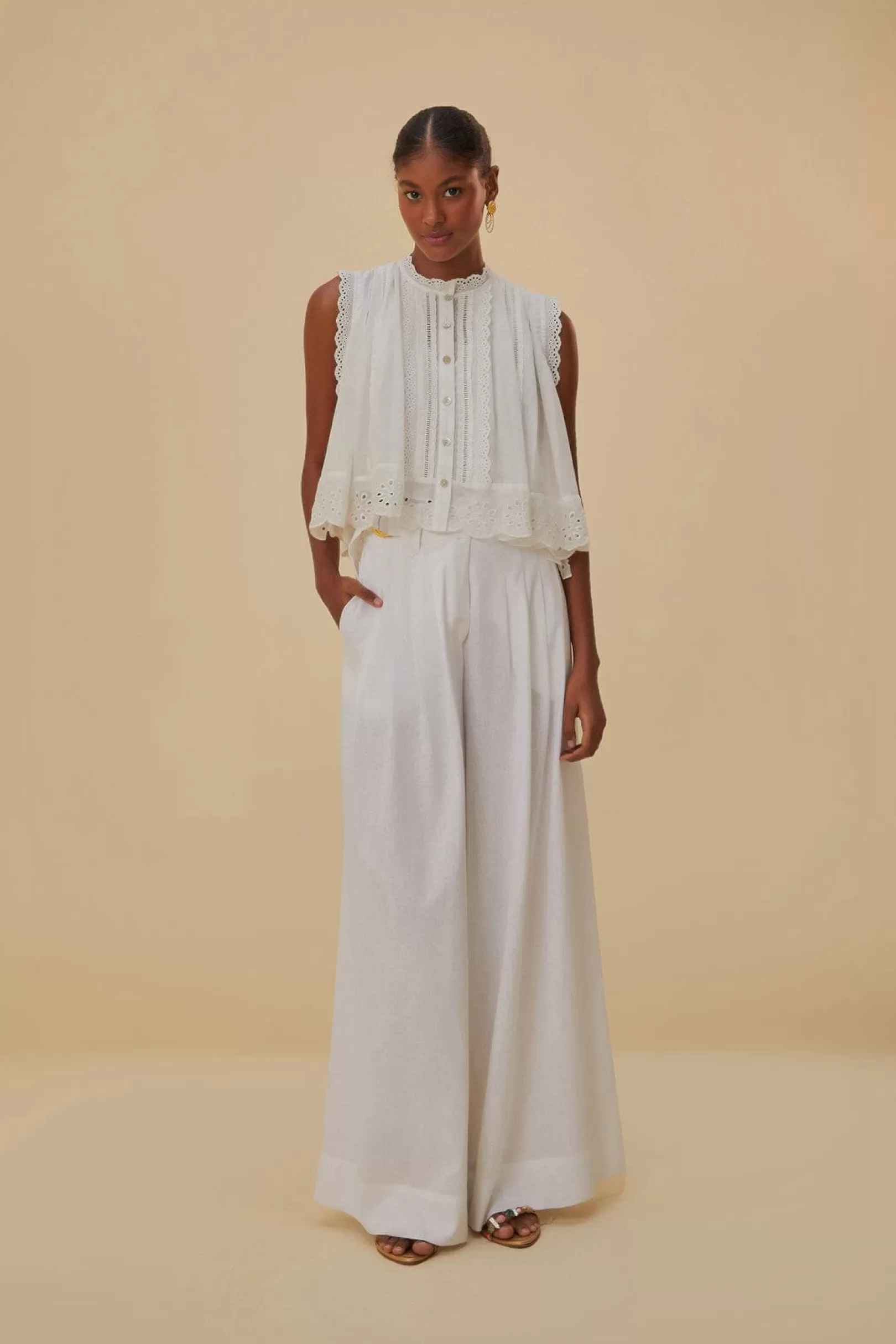 FARM Rio  OFF-WHITE LINEN LOW WAIST PANTS Outlet